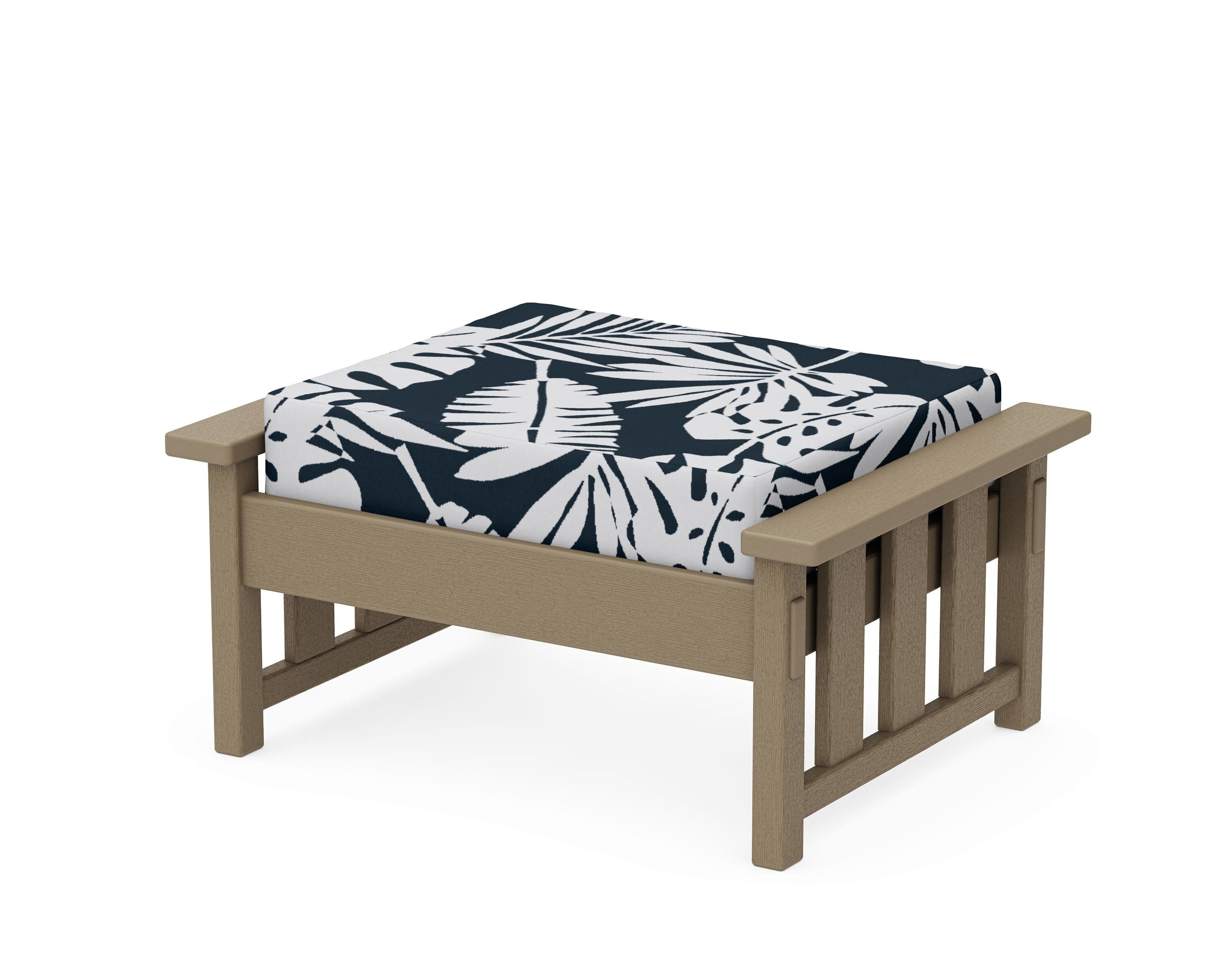 Acadia Deep Seating Ottoman in Vintage Sahara / Leaf Marine Indigo