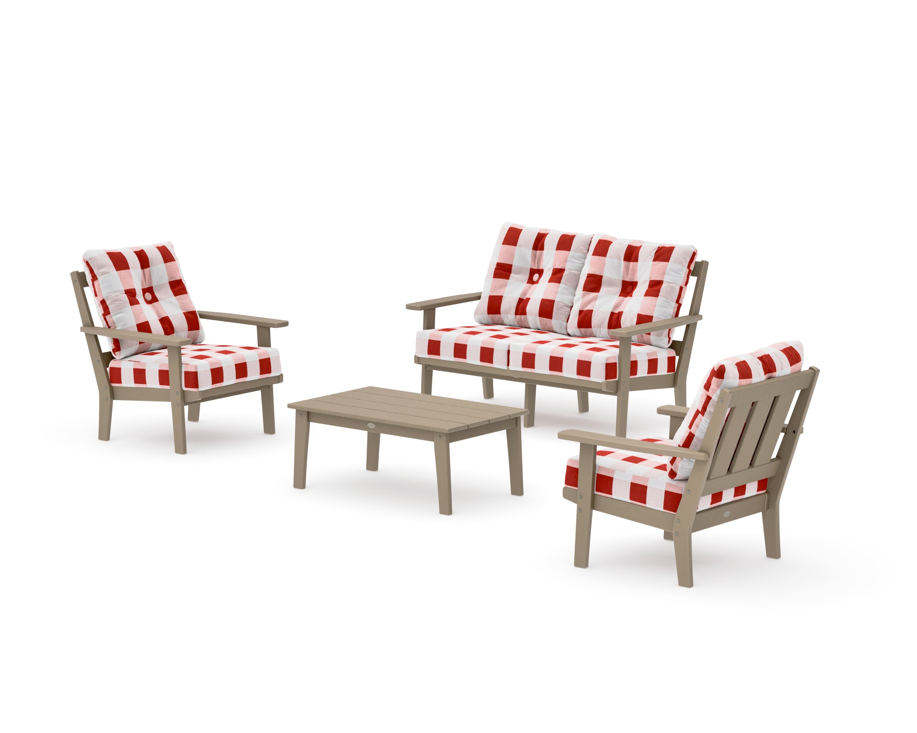 Oxford 4-Piece Deep Seating Set with Loveseat in Vintage Sahara / Buffalo Plaid Crimson
