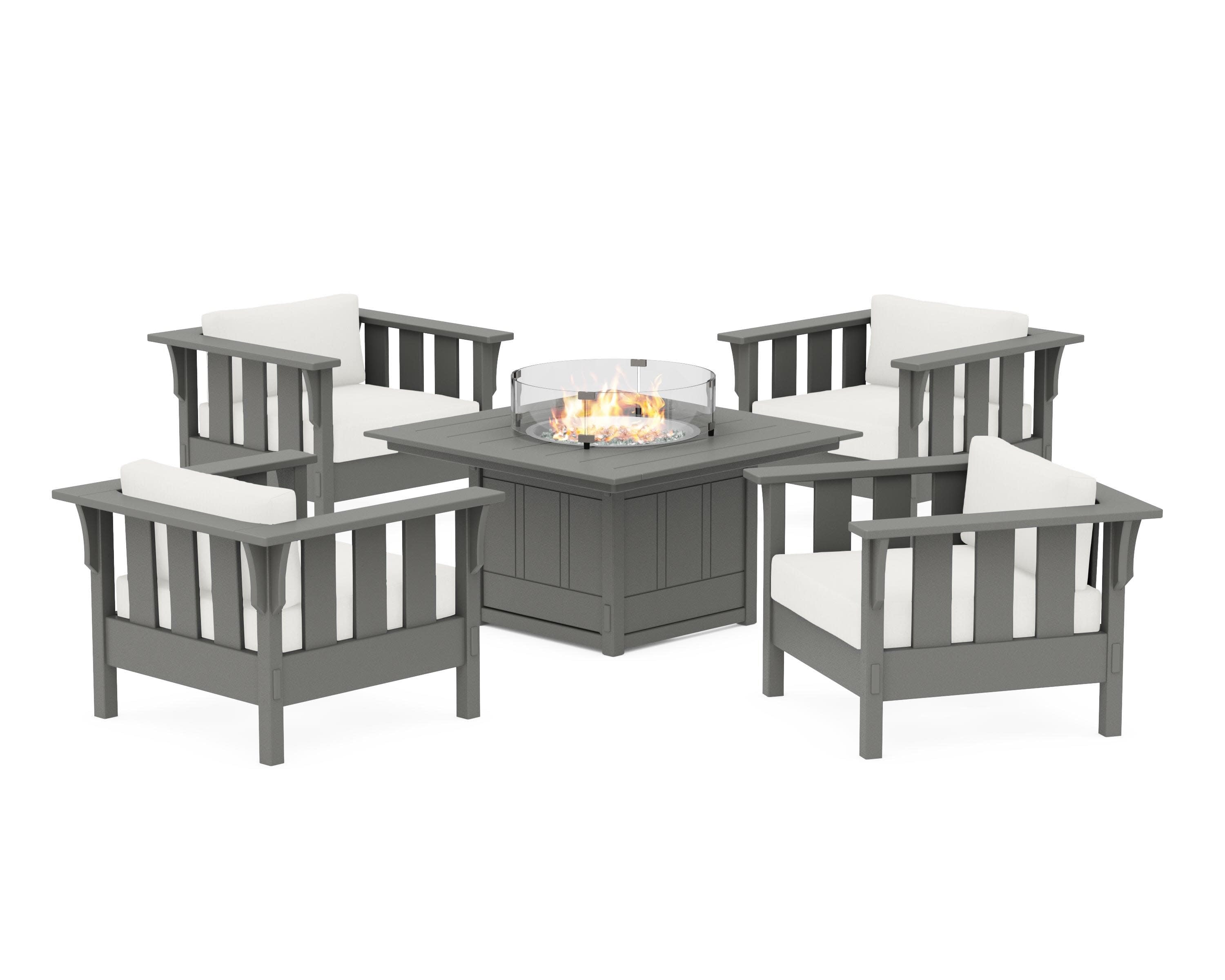 Acadia 5-Piece Deep Seating Set with Fire Pit Table in Slate Grey / Natural Linen