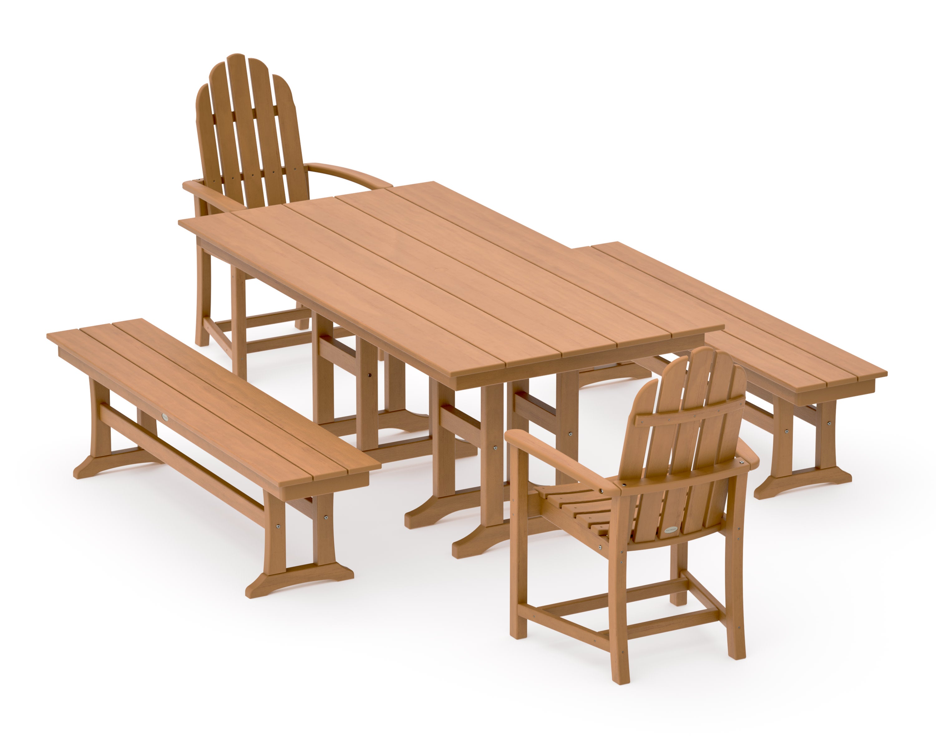 Classic Adirondack 5-Piece Farmhouse Dining Set with Benches in Natural