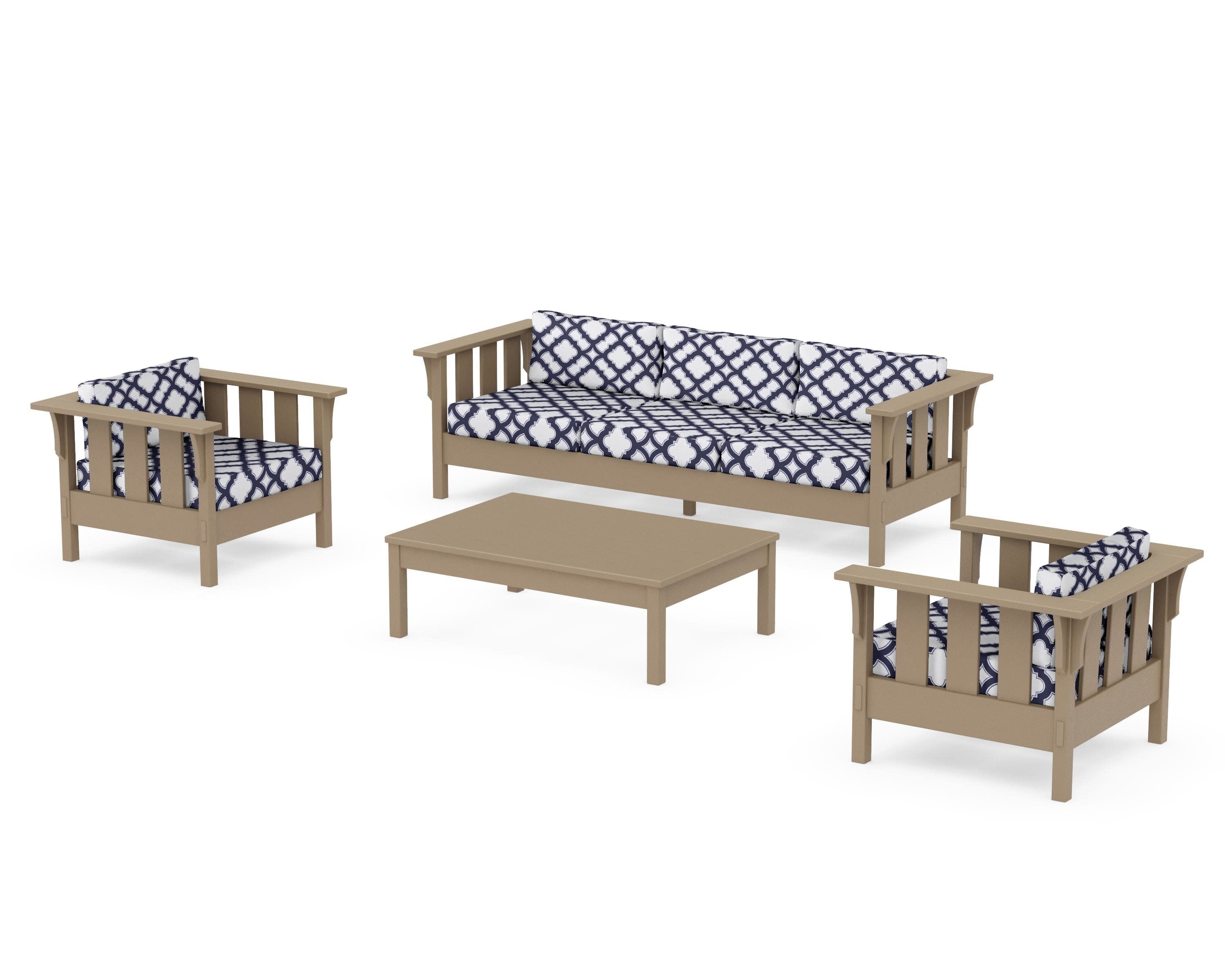 Acadia 4-Piece Deep Seating Set with Sofa in Vintage Sahara / Trellis Navy