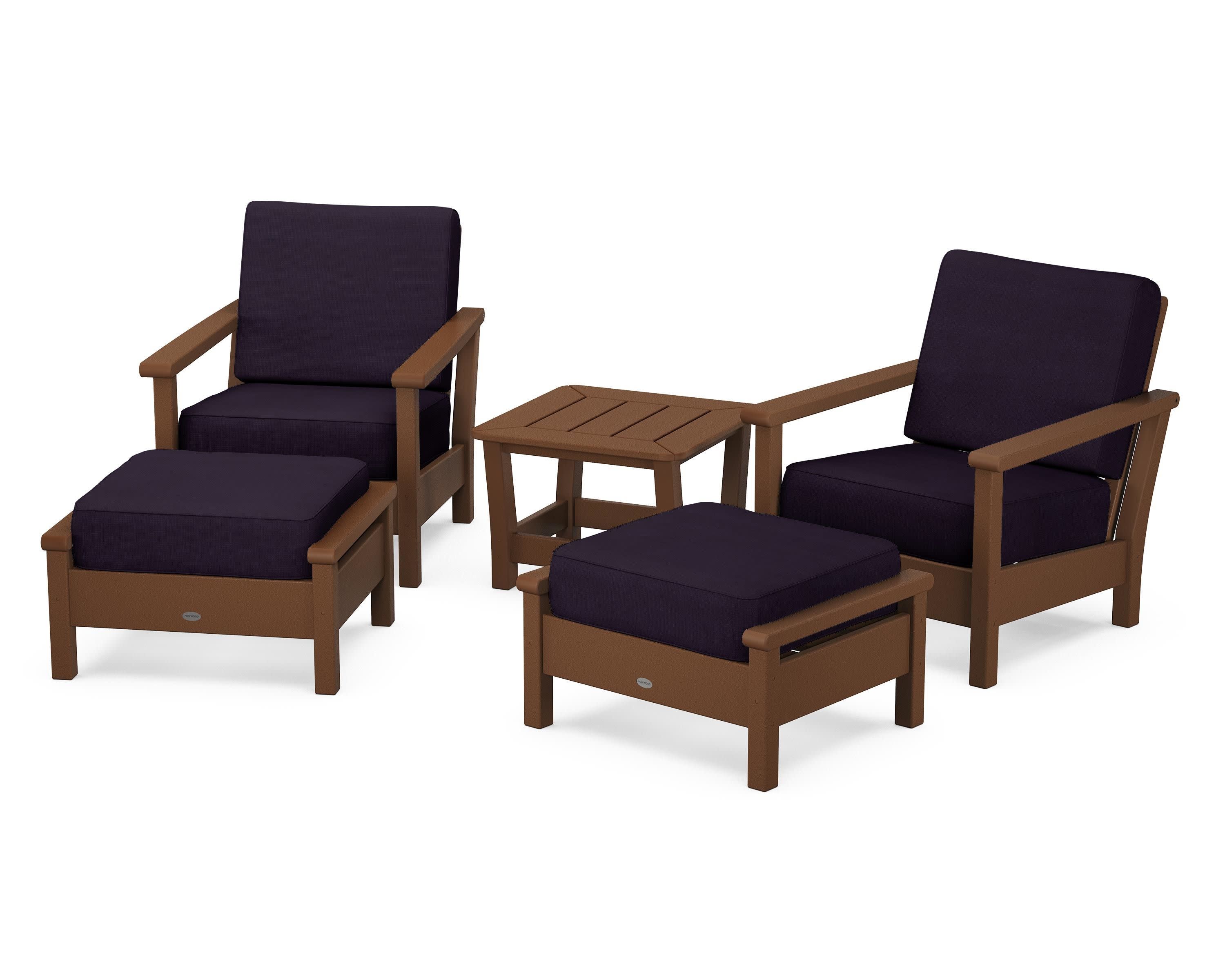 Harbour 5-Piece Deep Seating Chair Set in Teak / Navy Linen