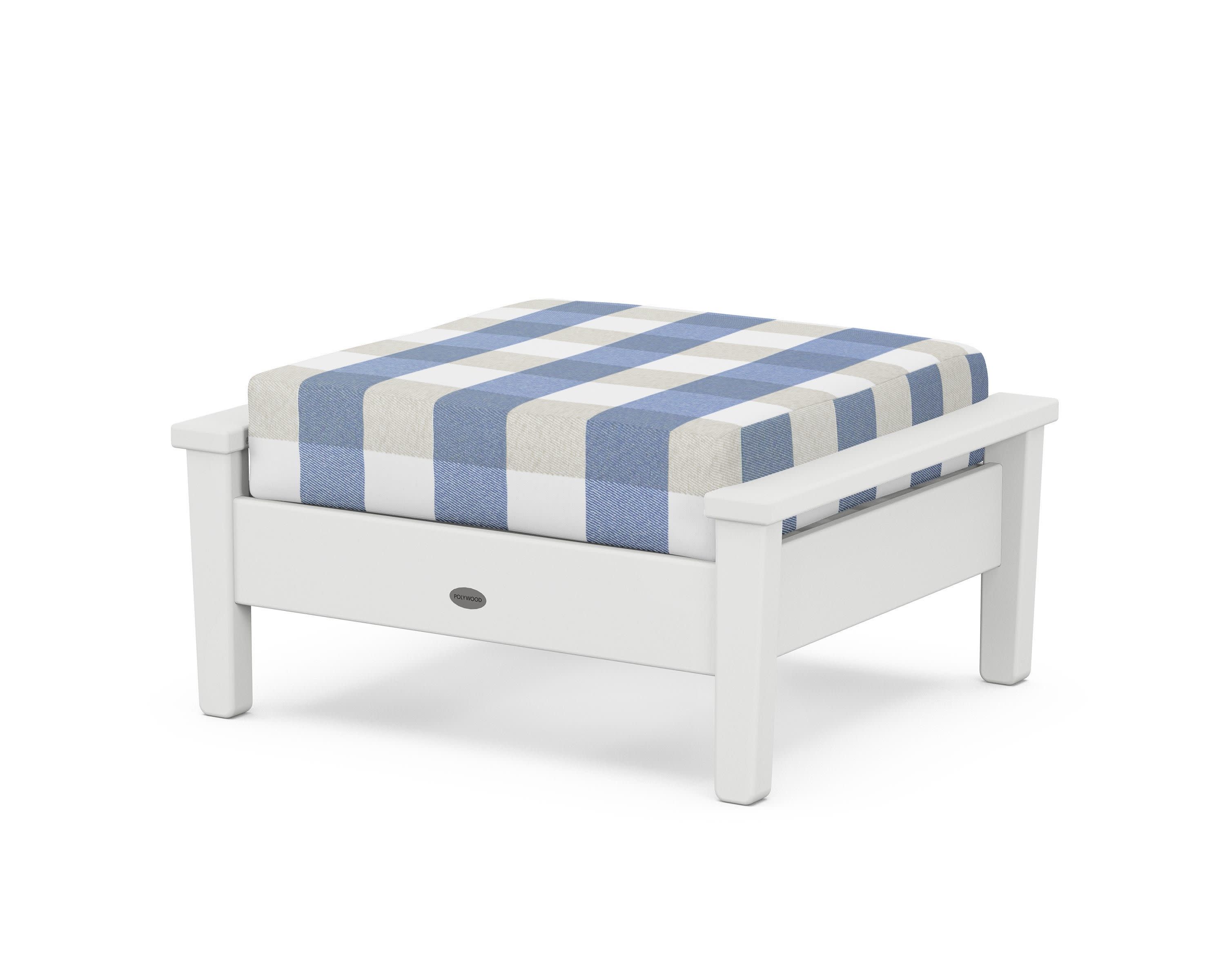 Prescott Deep Seating Ottoman in White / Buffalo Plaid Sky Blue