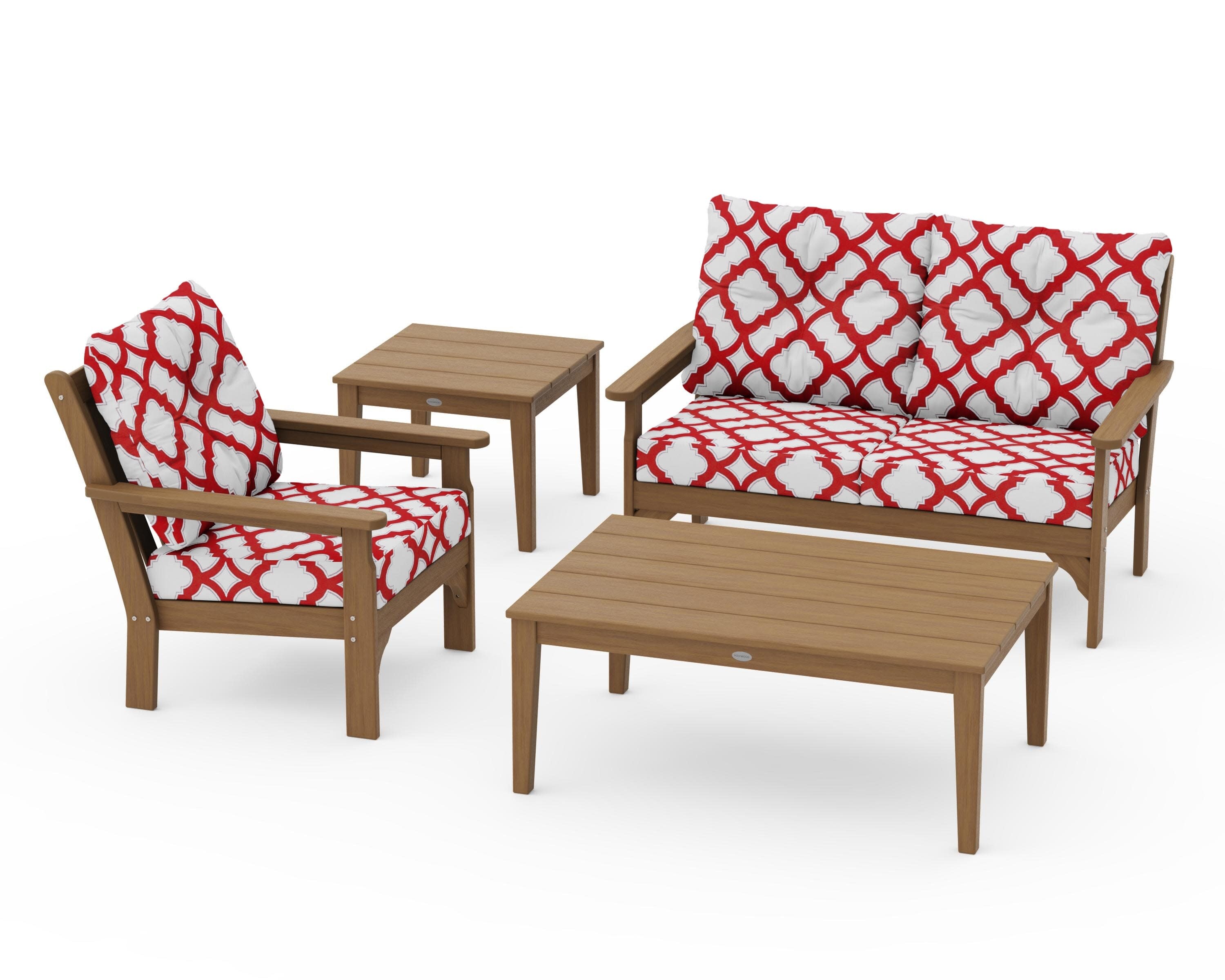 Vineyard 4-Piece Deep Seating Set in Natural / Trellis Crimson