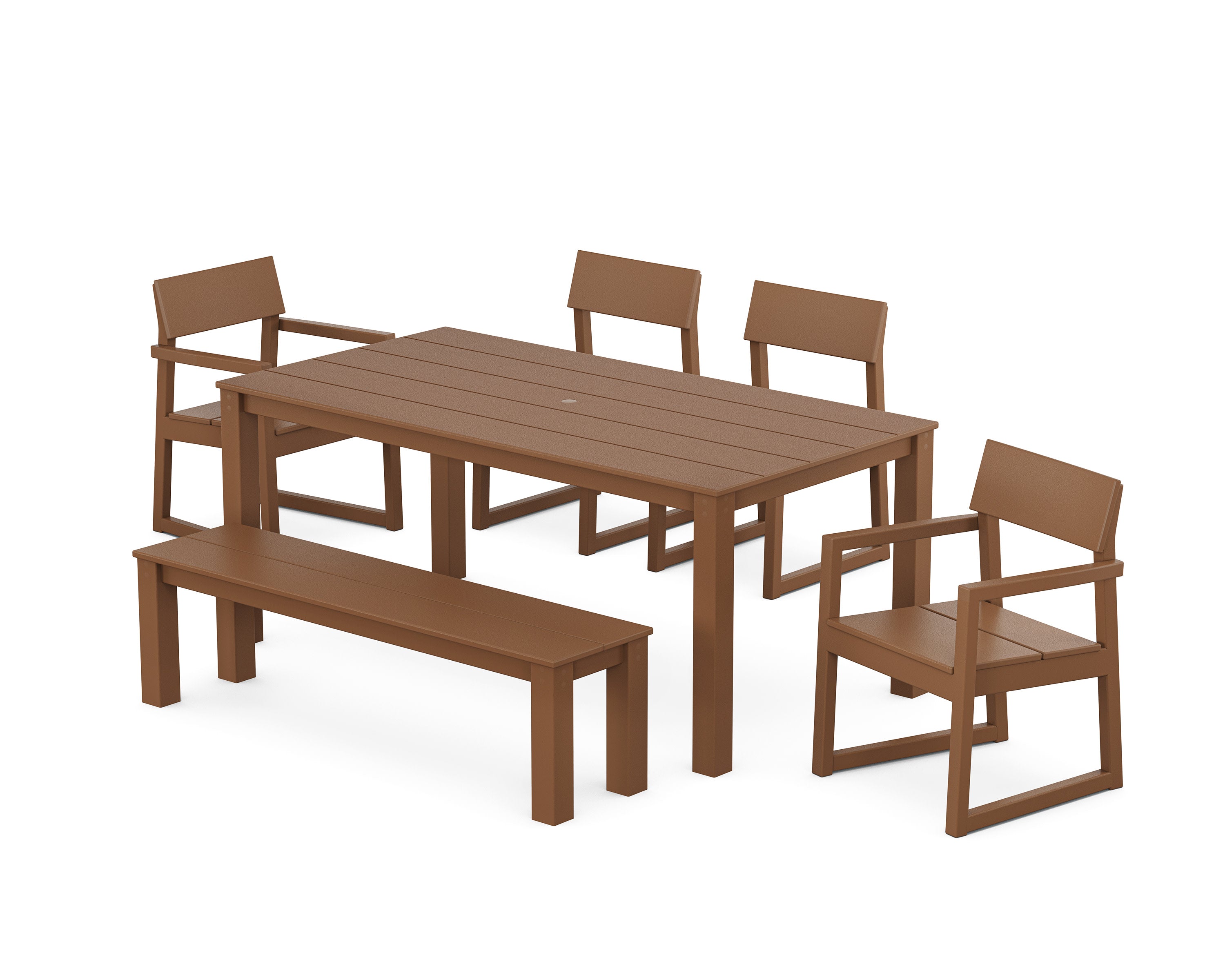 EDGE 6-Piece Parsons Dining Set with Bench in Teak