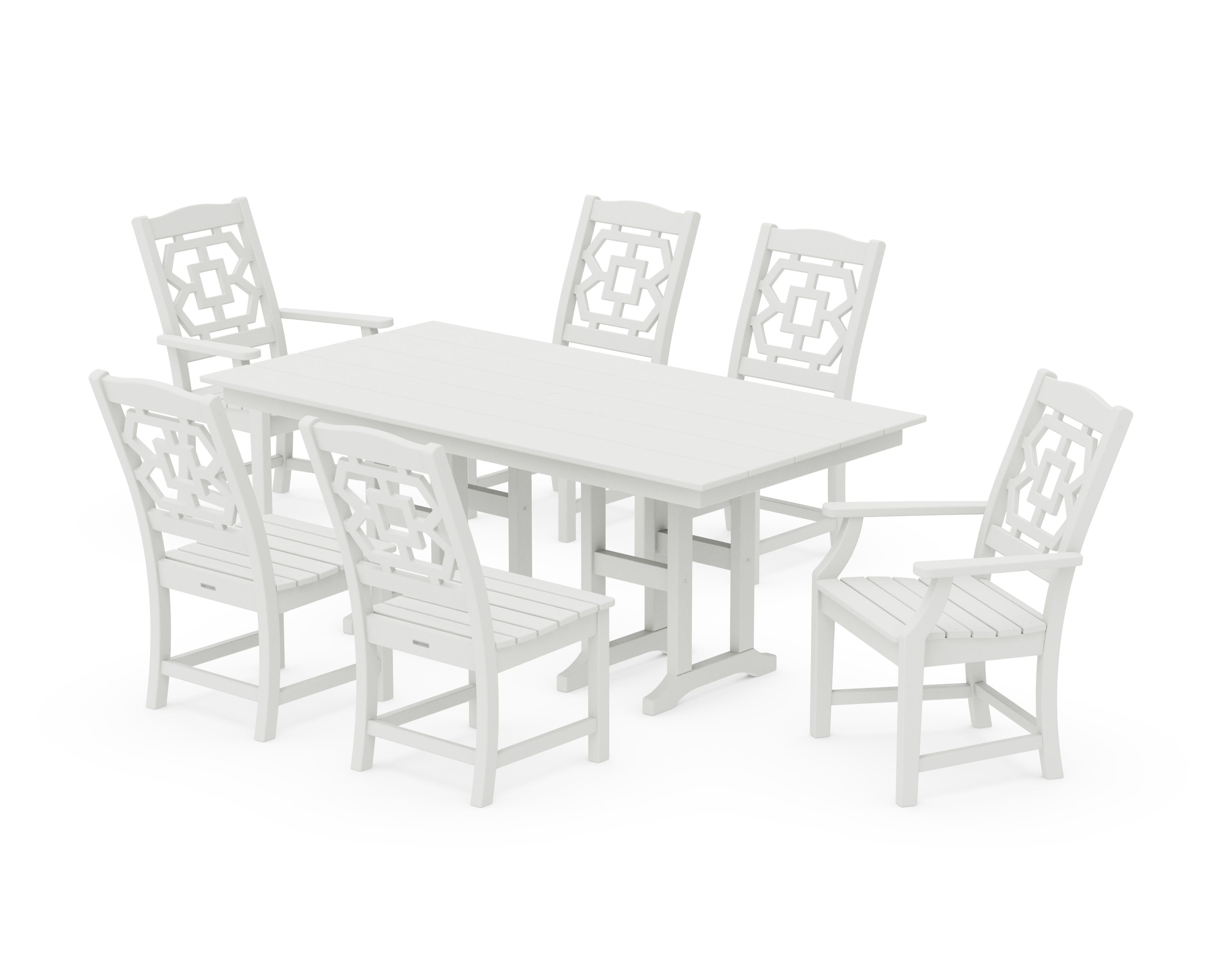 Chinoiserie 7-Piece Farmhouse Dining Set in Vintage White