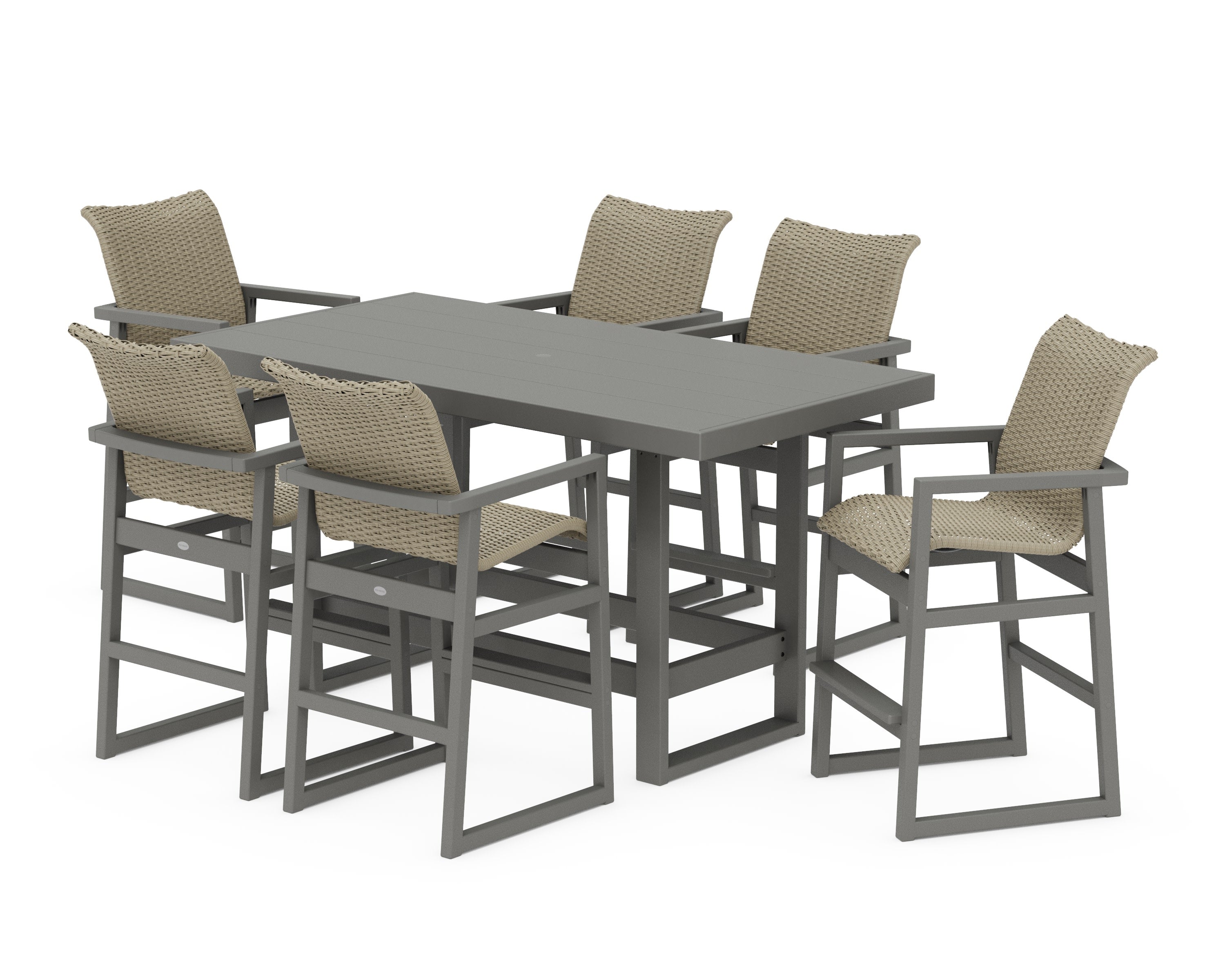 EDGE Woven Arm Chair 7-Piece Bar Set in Slate Grey / Dune Grass