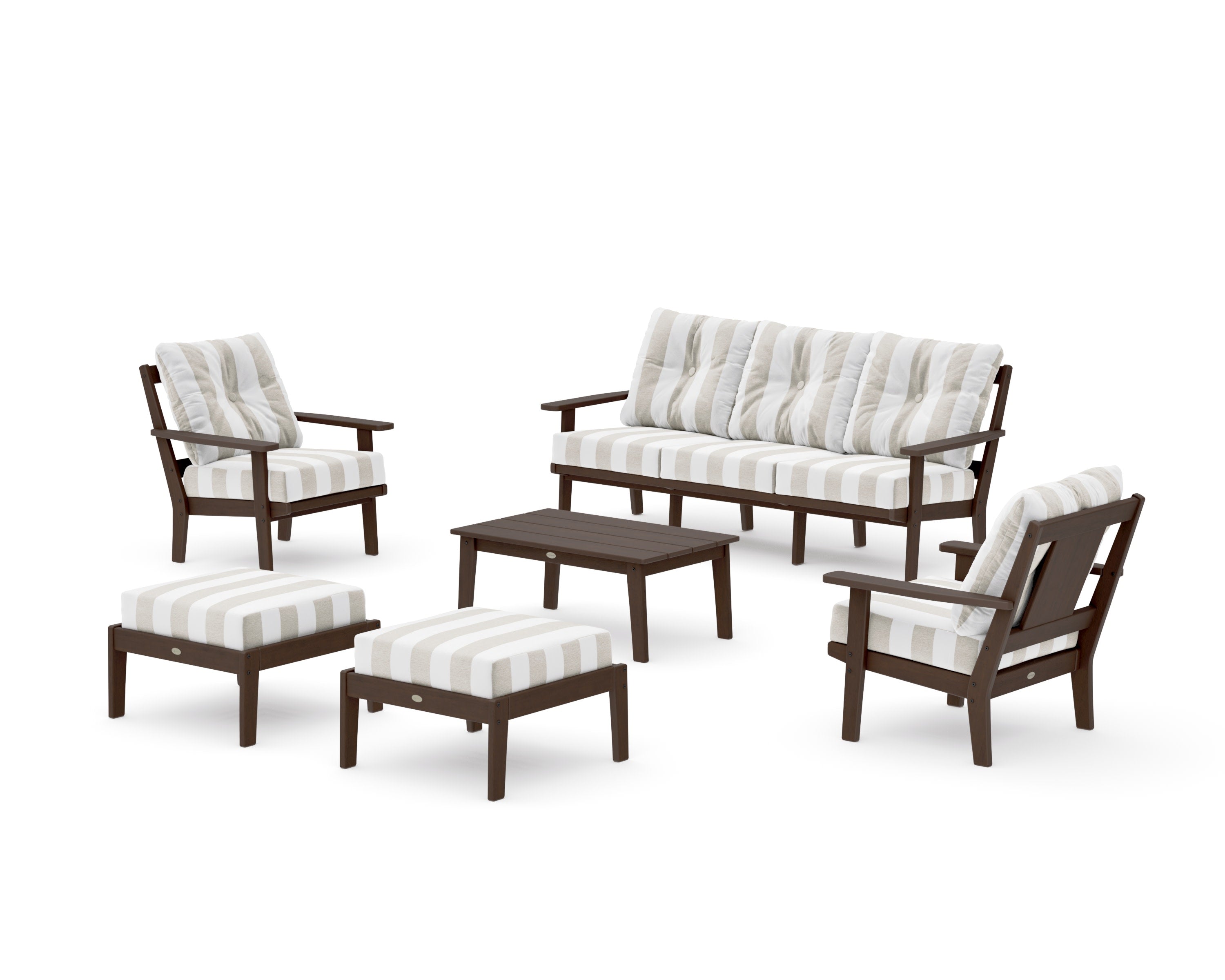 Prairie 6-Piece Lounge Sofa Set in Kona / Cabana Stripe Dune Burlap