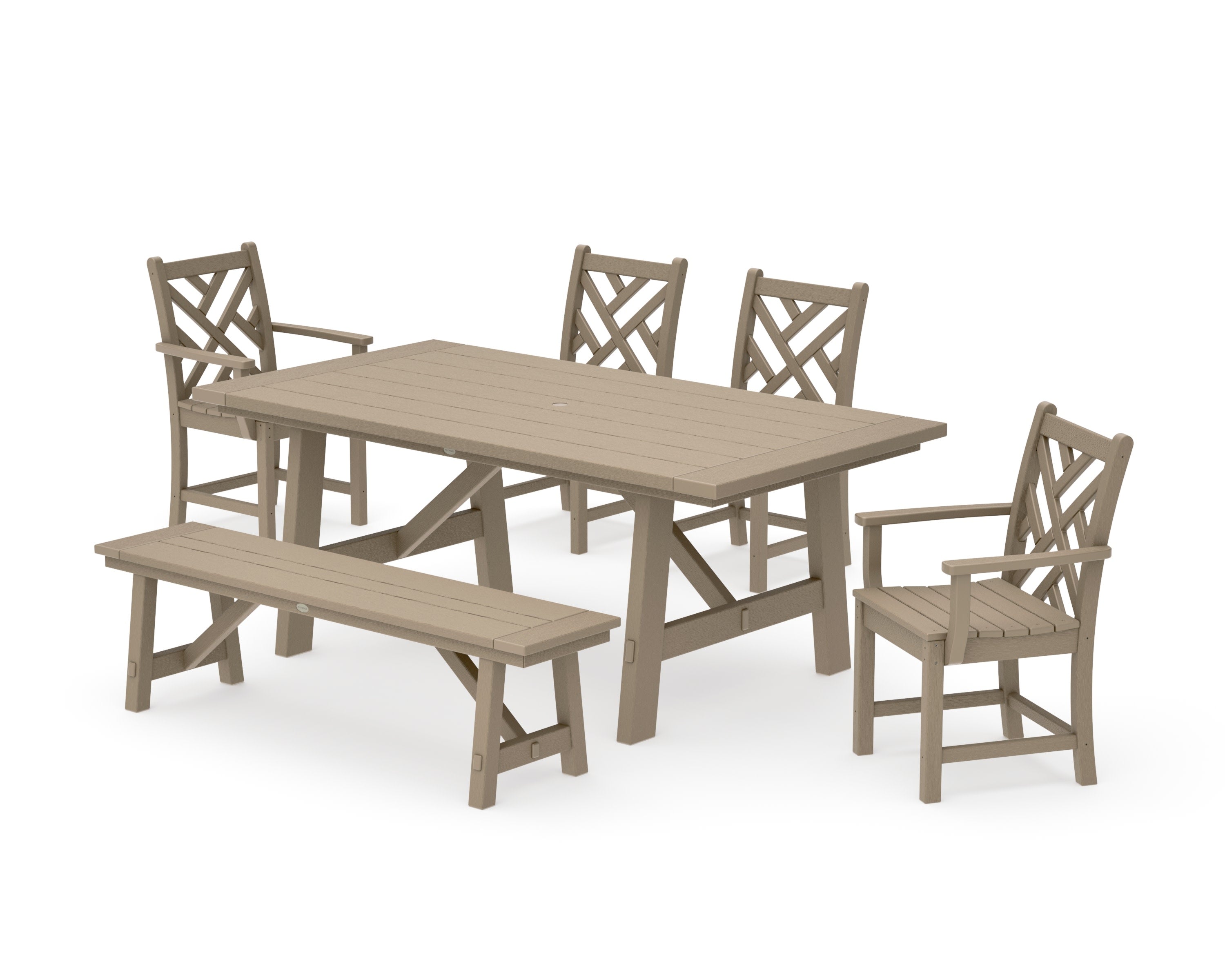 Chippendale 6-Piece Rustic Farmhouse Dining Set With Bench in Vintage Sahara