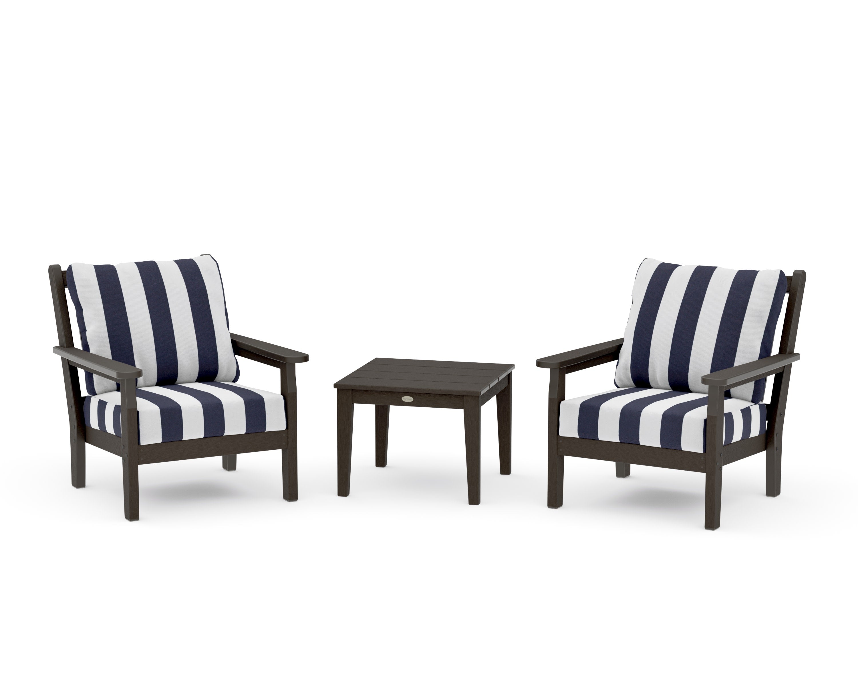 Chippendale 3-Piece Deep Seating Set in Vintage Coffee / Cabana Stripe Navy