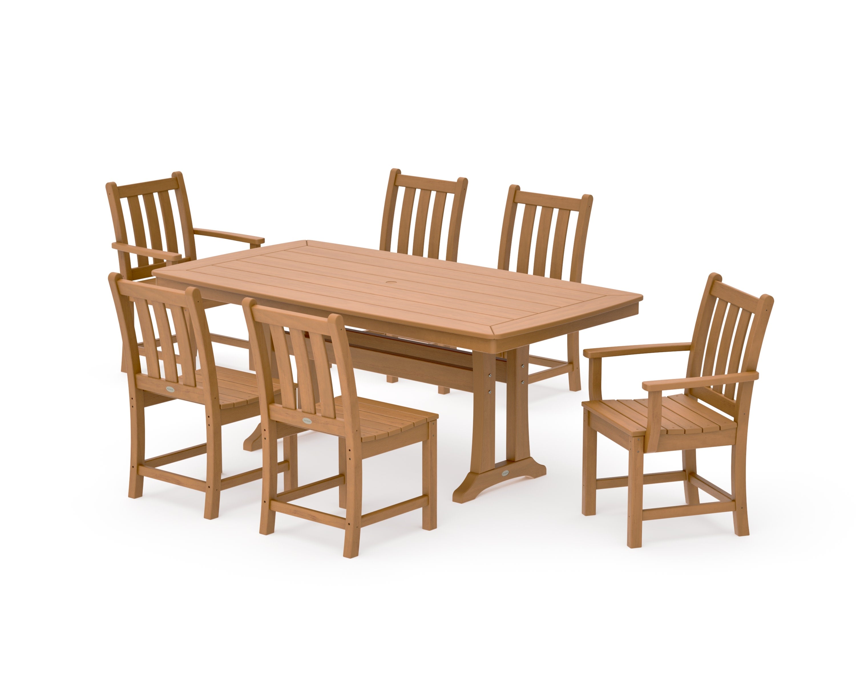 Traditional Garden 7-Piece Dining Set with Trestle Legs in Natural