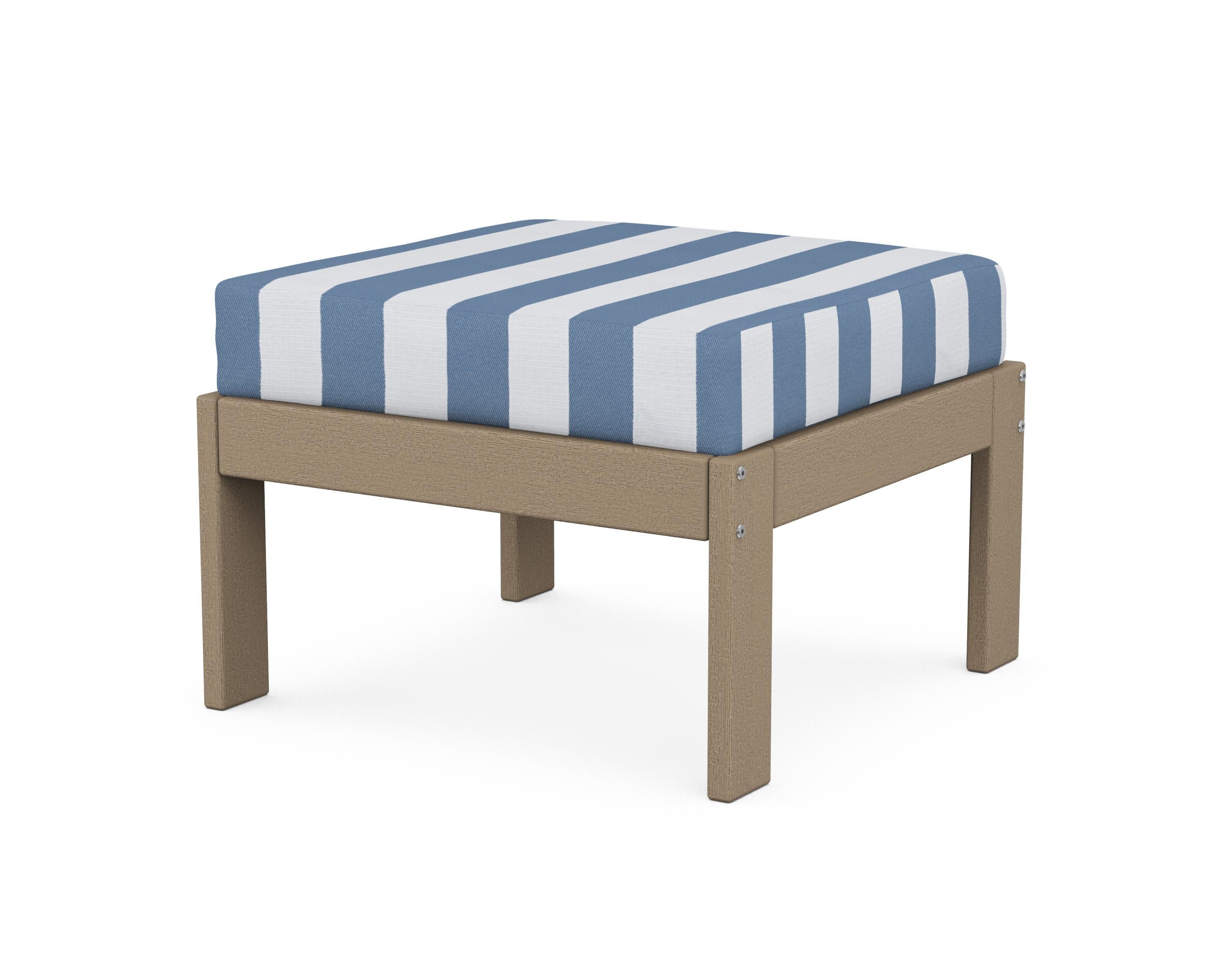 Vineyard Modular Ottoman in Vintage Sahara / Cabana Stripe Sky Blue
