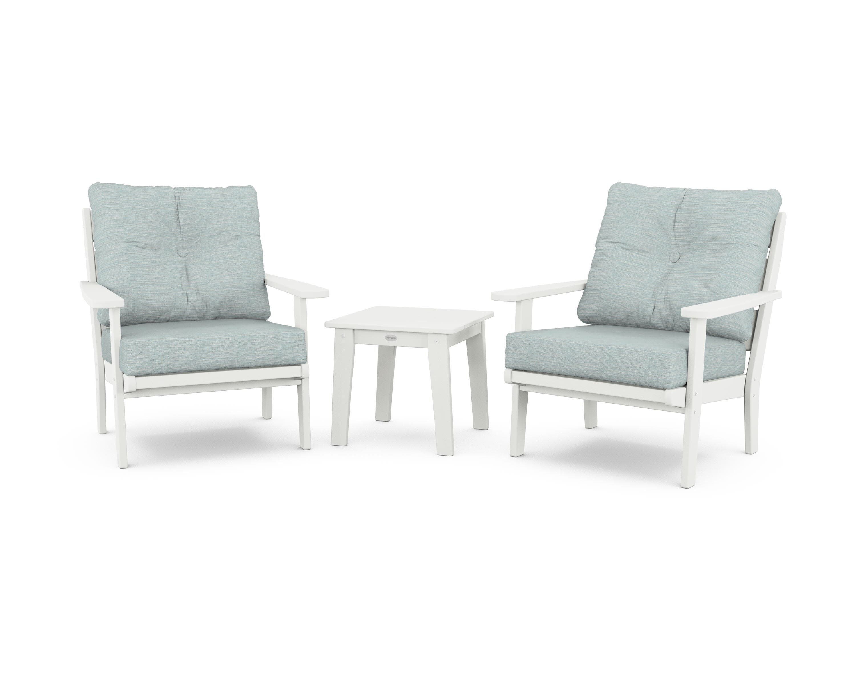 Lakeside 3-Piece Deep Seating Chair Set in Vintage White / Soothe Mist