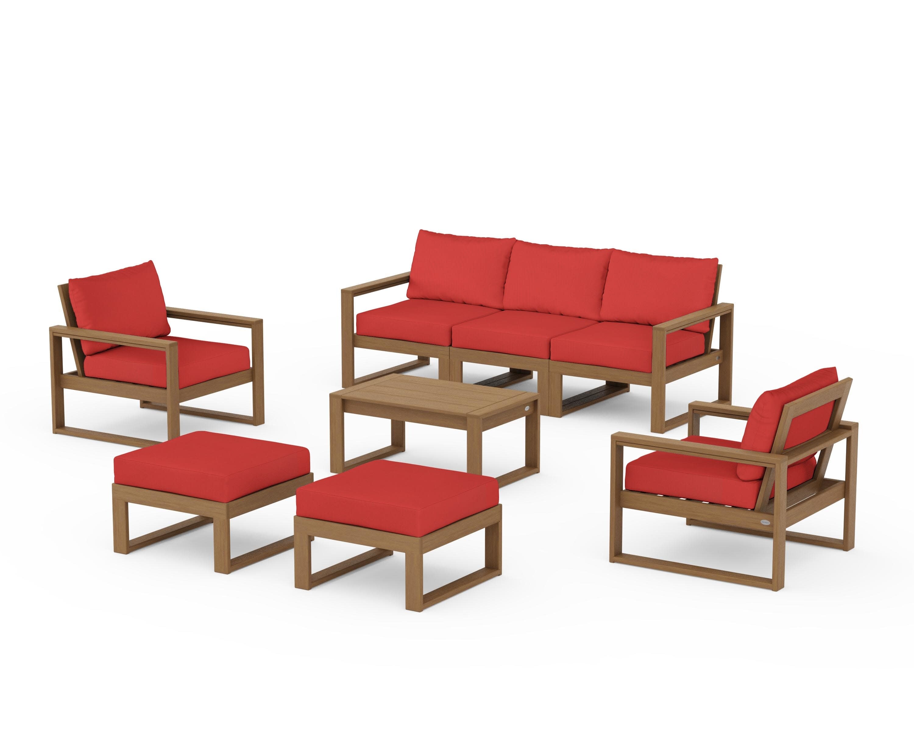 EDGE Sectional 8-Piece Lounge Sofa Set in Natural / Crimson Linen