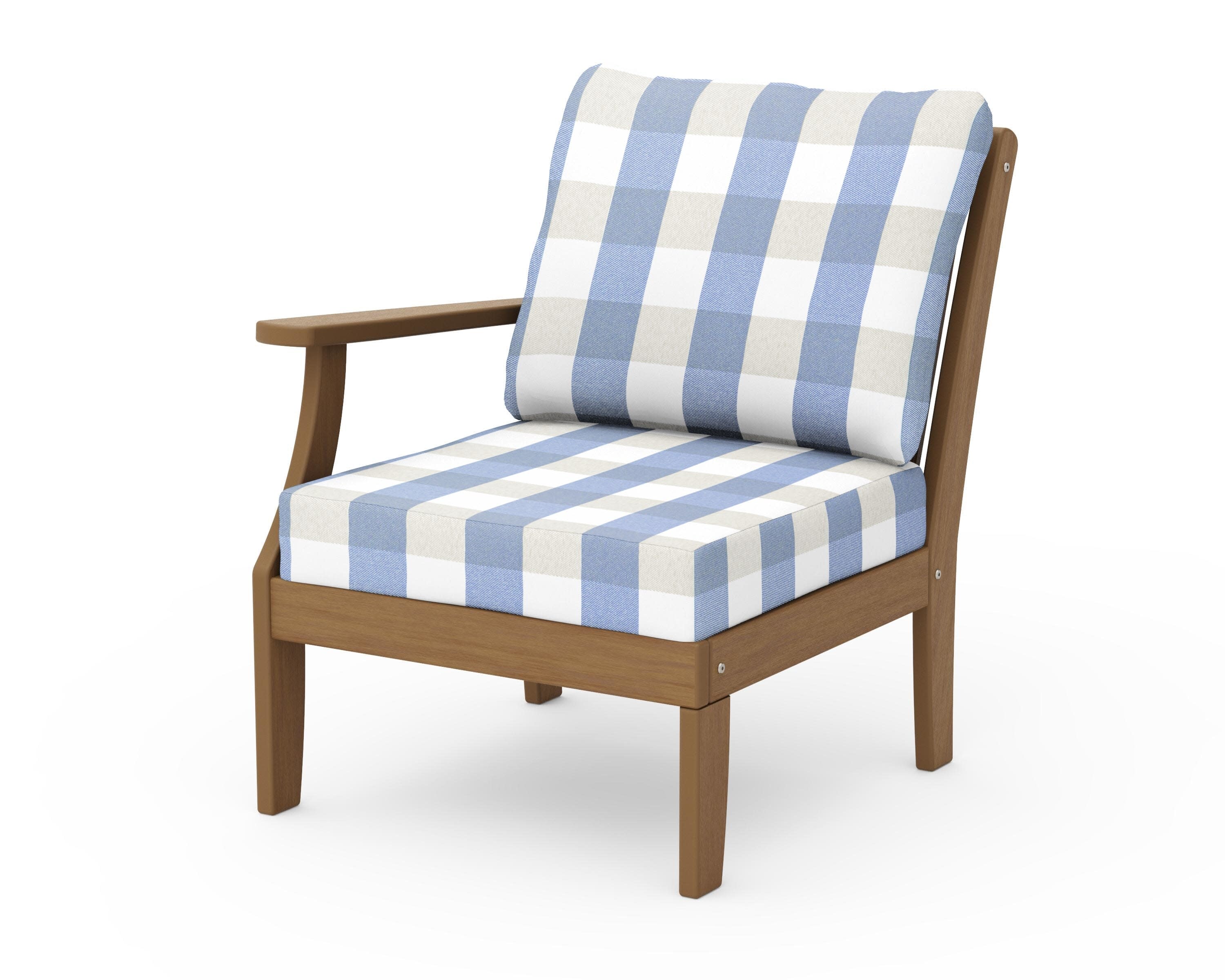 Braxton Modular Left Arm Chair in Natural / Buffalo Plaid Sky Blue