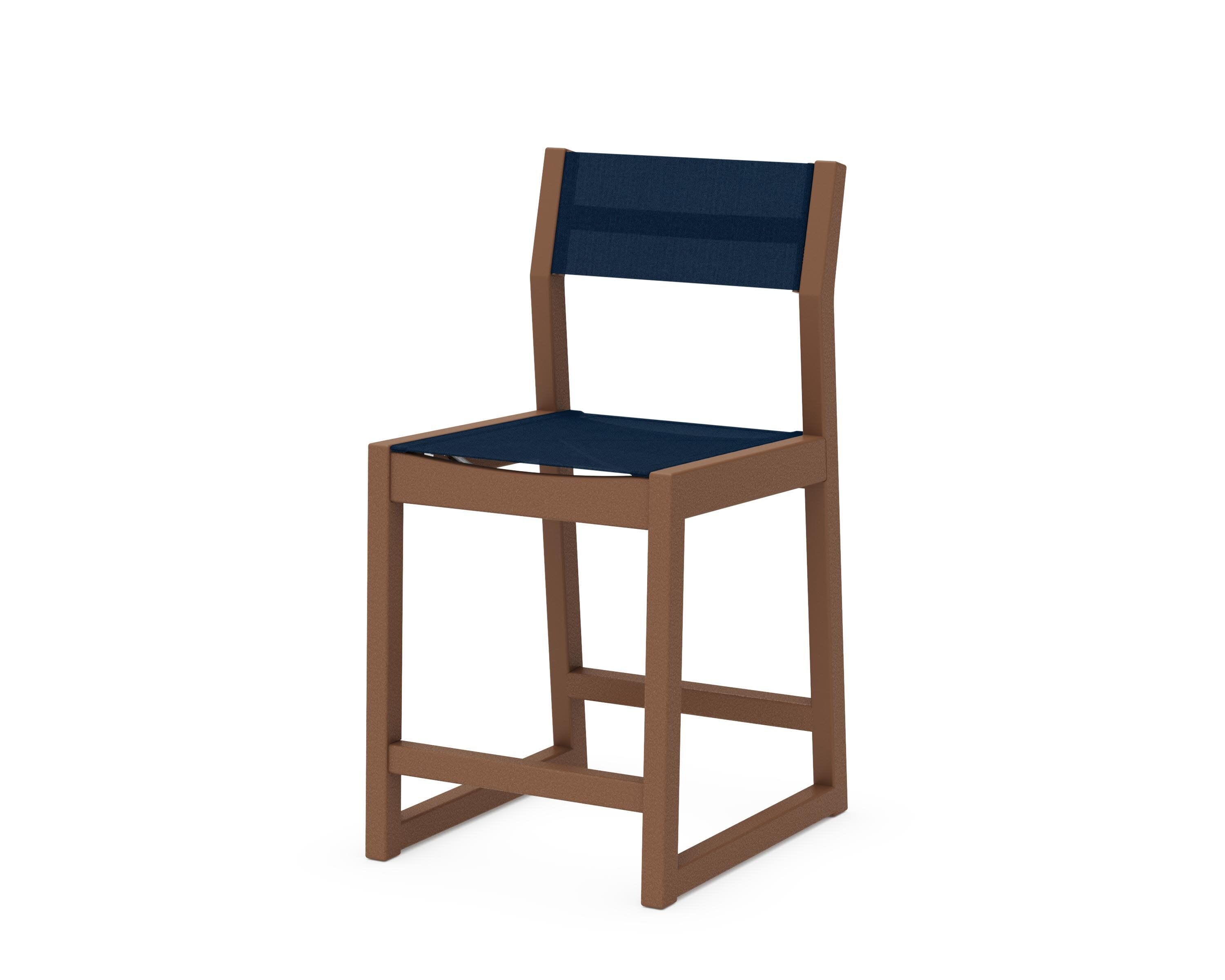 EDGE Sling Counter Side Chair in Teak / Navy Blue Sling