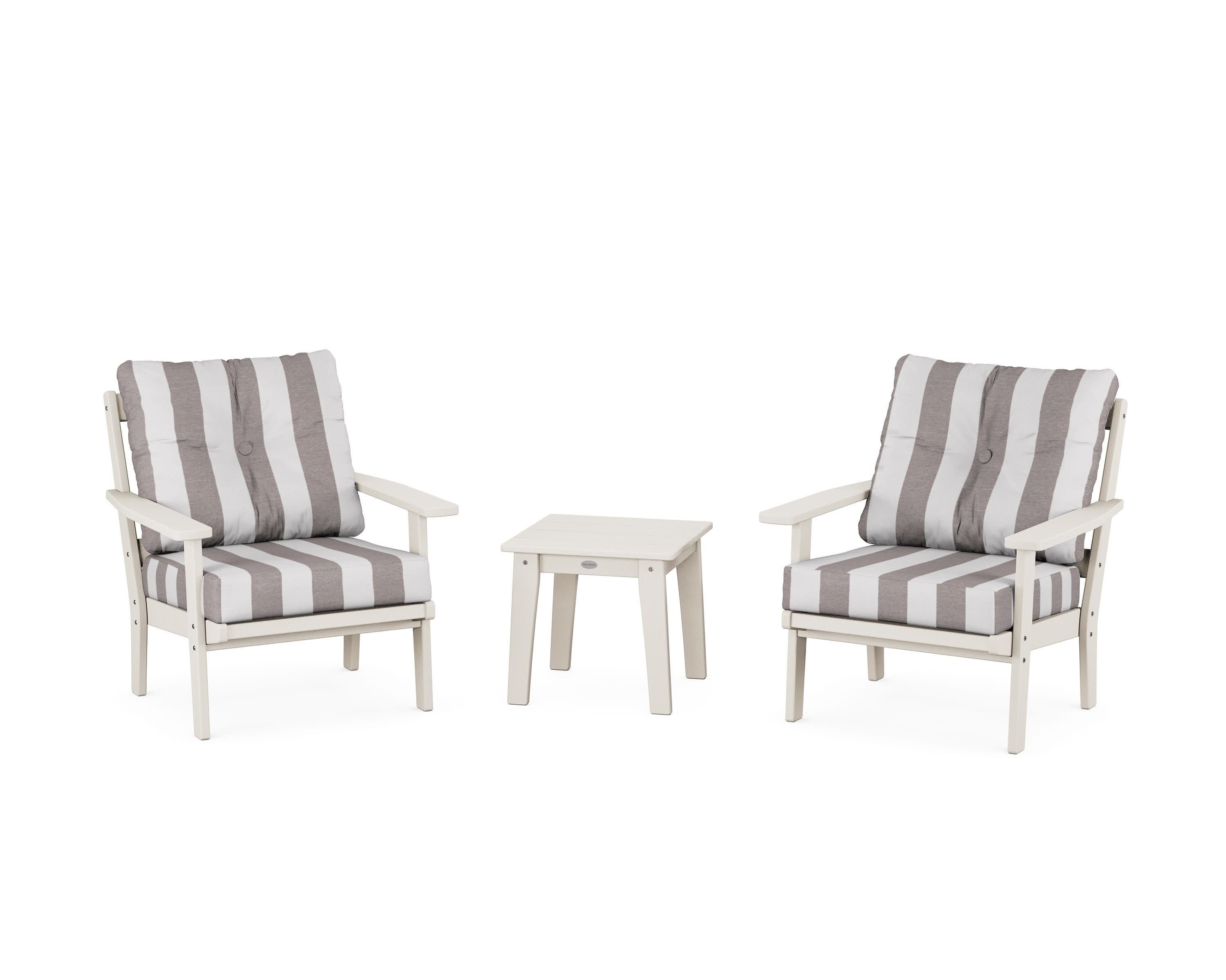 Prairie 3-Piece Deep Seating Set in Sand / Cabana Stripe Grey Mist