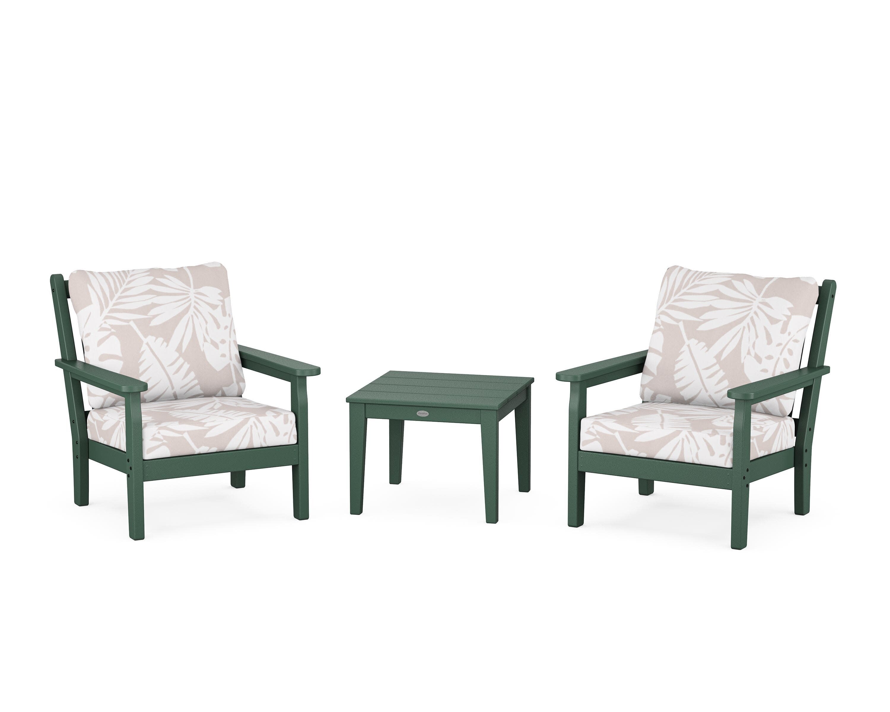 Chippendale 3-Piece Deep Seating Set in Green / Leaf Dune Burlap