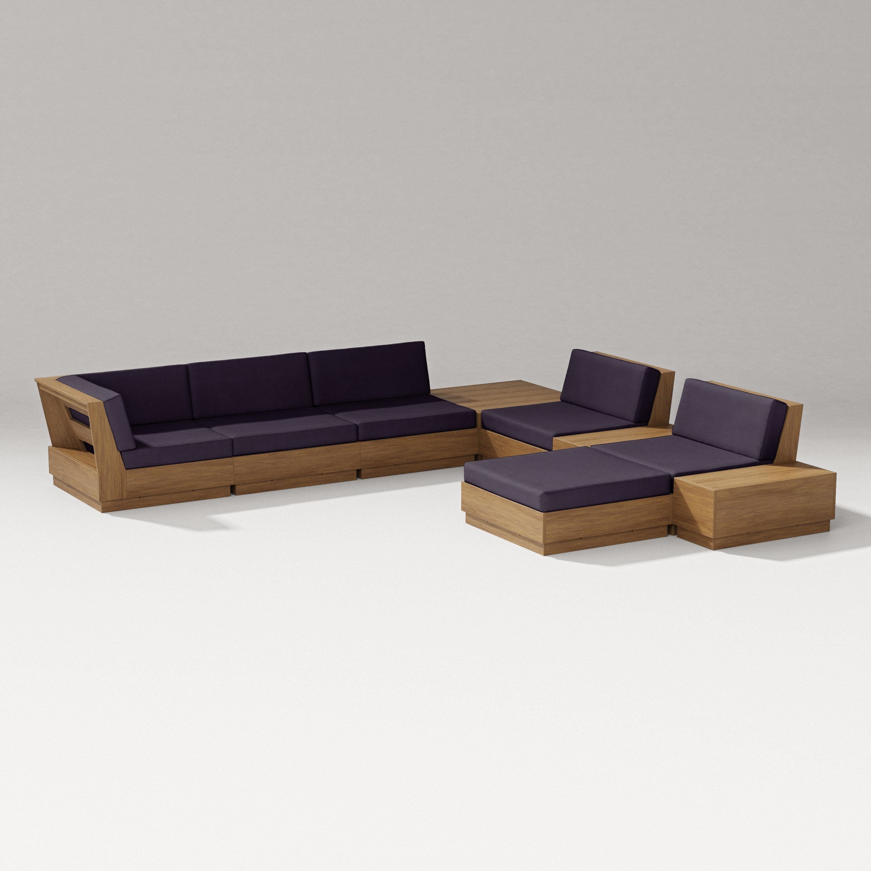 Elevate 9-Piece Conversation Sectional in Natural / Navy Linen