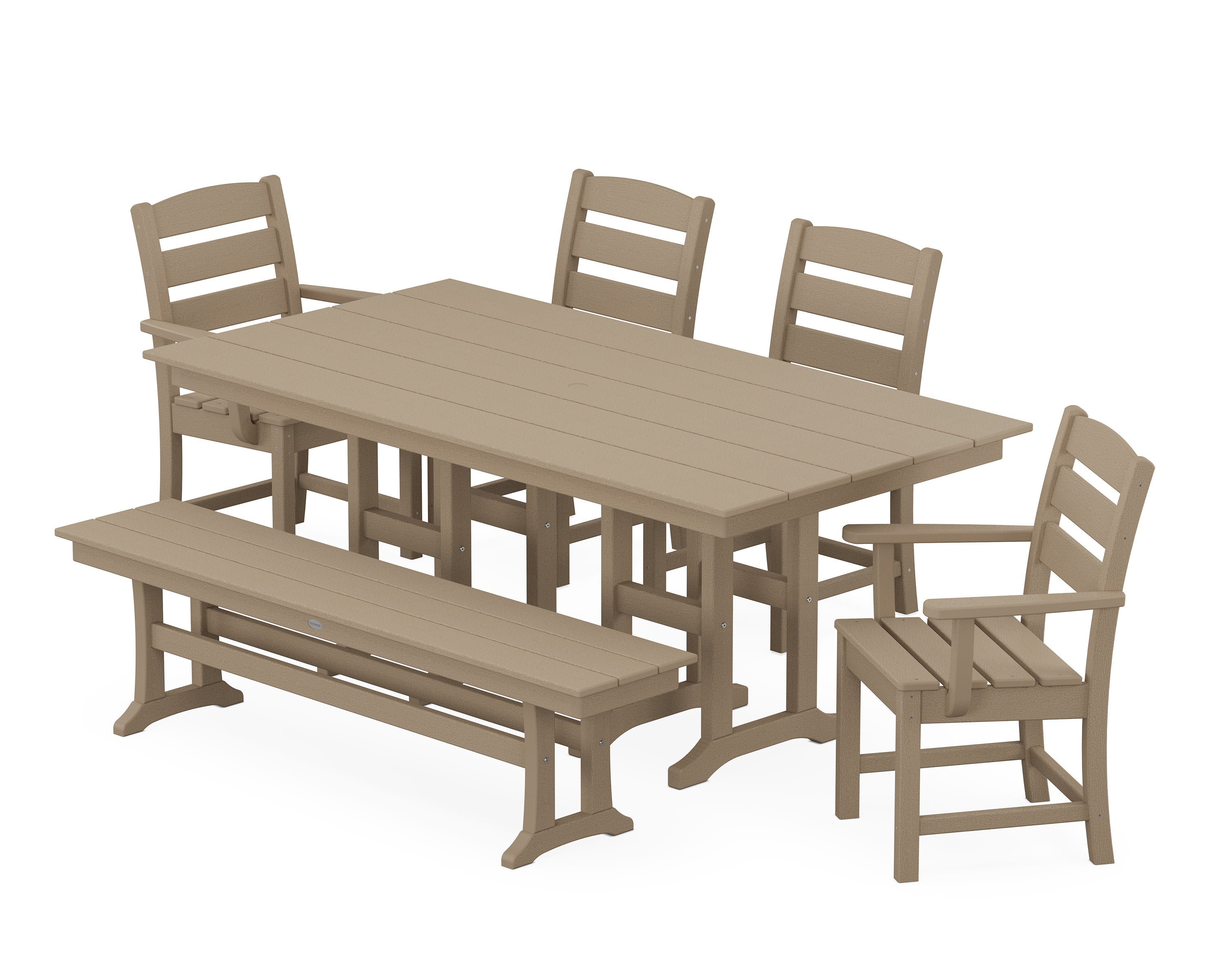 Lakeside 6-Piece Farmhouse Dining Set with Bench in Vintage Sahara