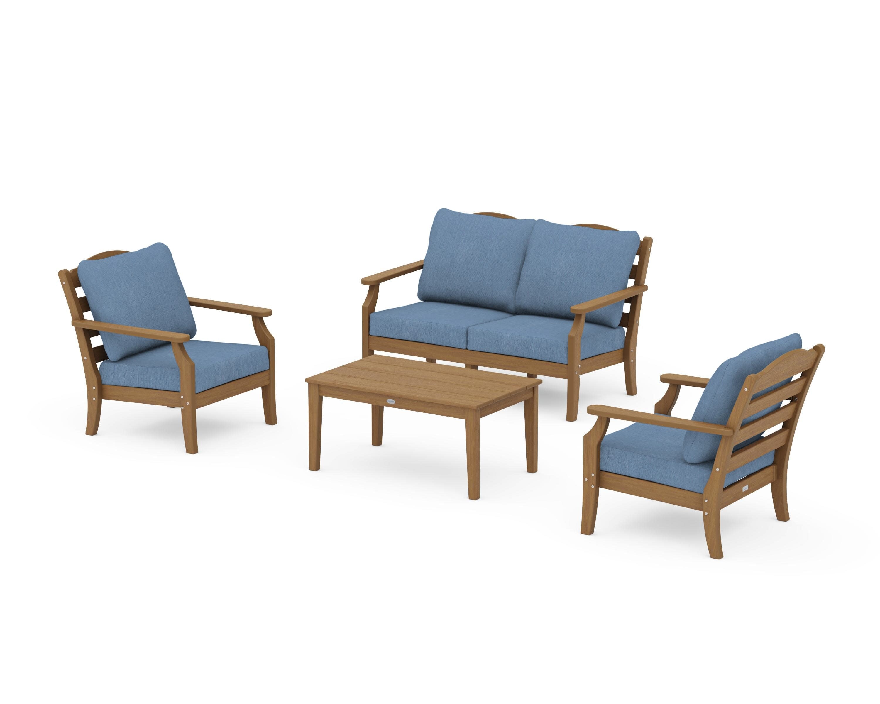 Savannah 4-Piece Deep Seating Set with Loveseat in Natural / Sky Blue