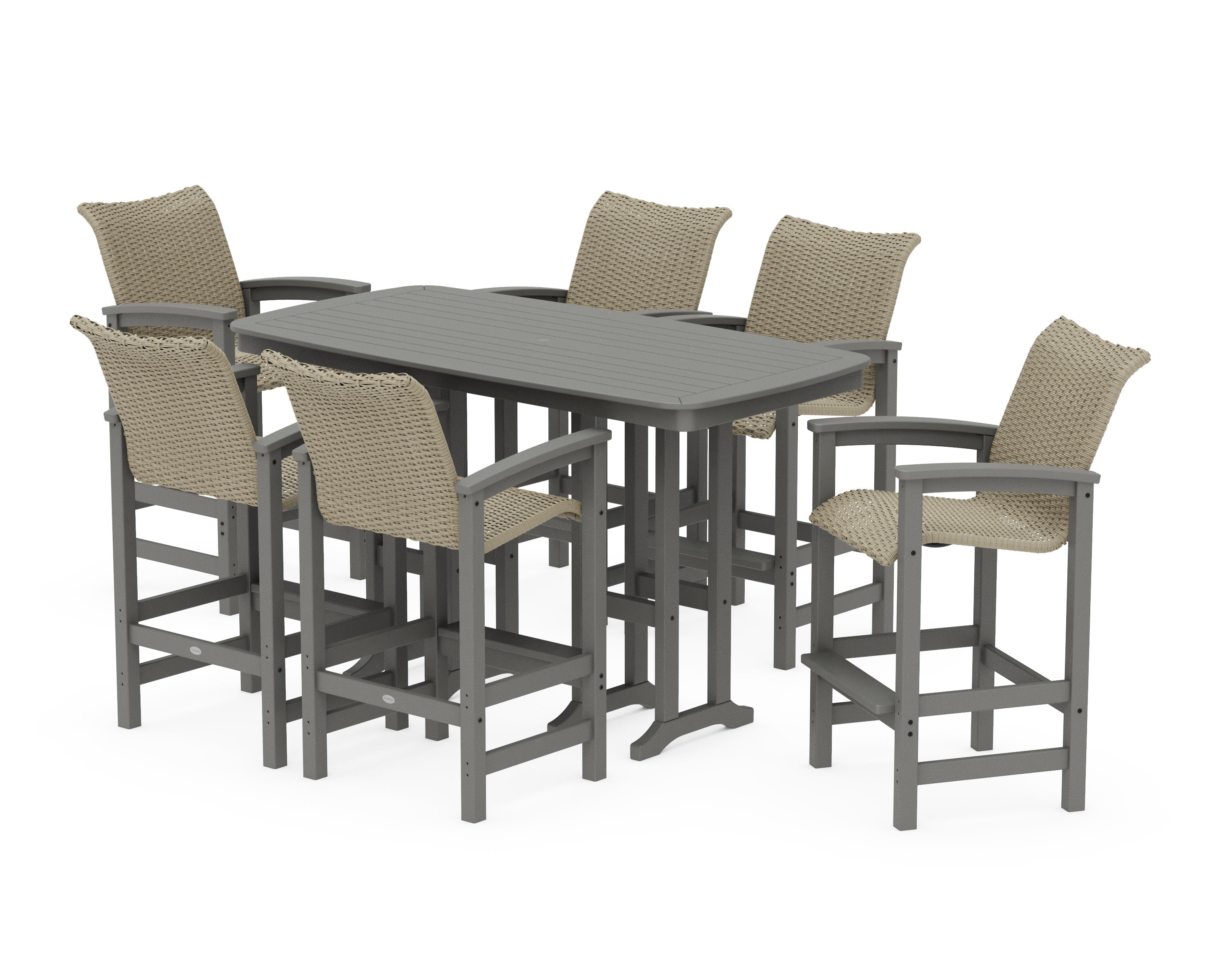 Coastal Woven Arm Chair 7-Piece Bar Set