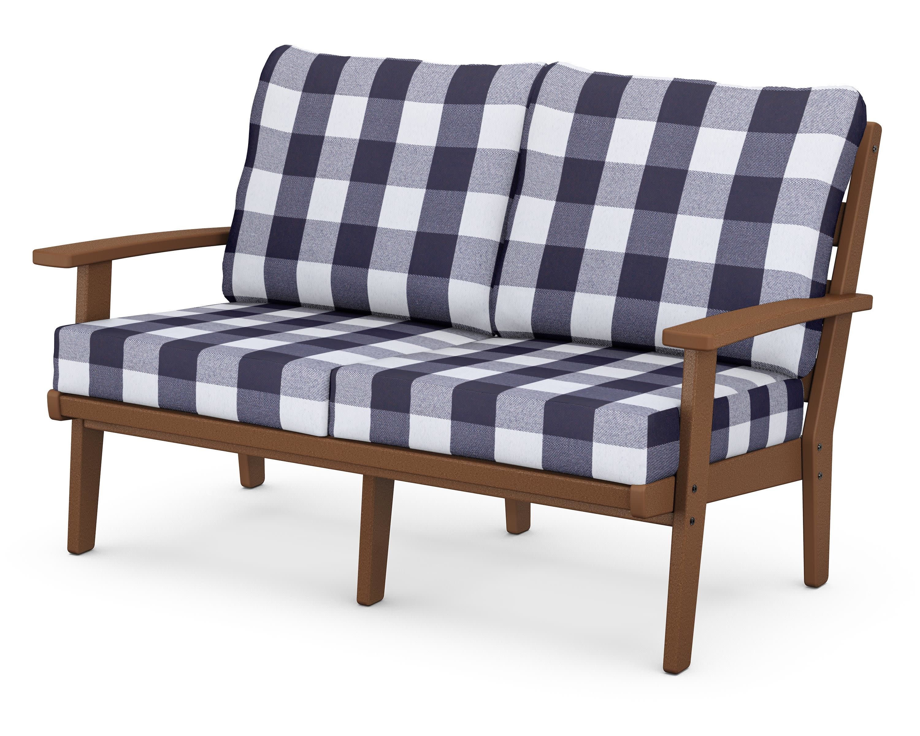 Grant Park Deep Seating Loveseat in Teak / Buffalo Plaid Navy