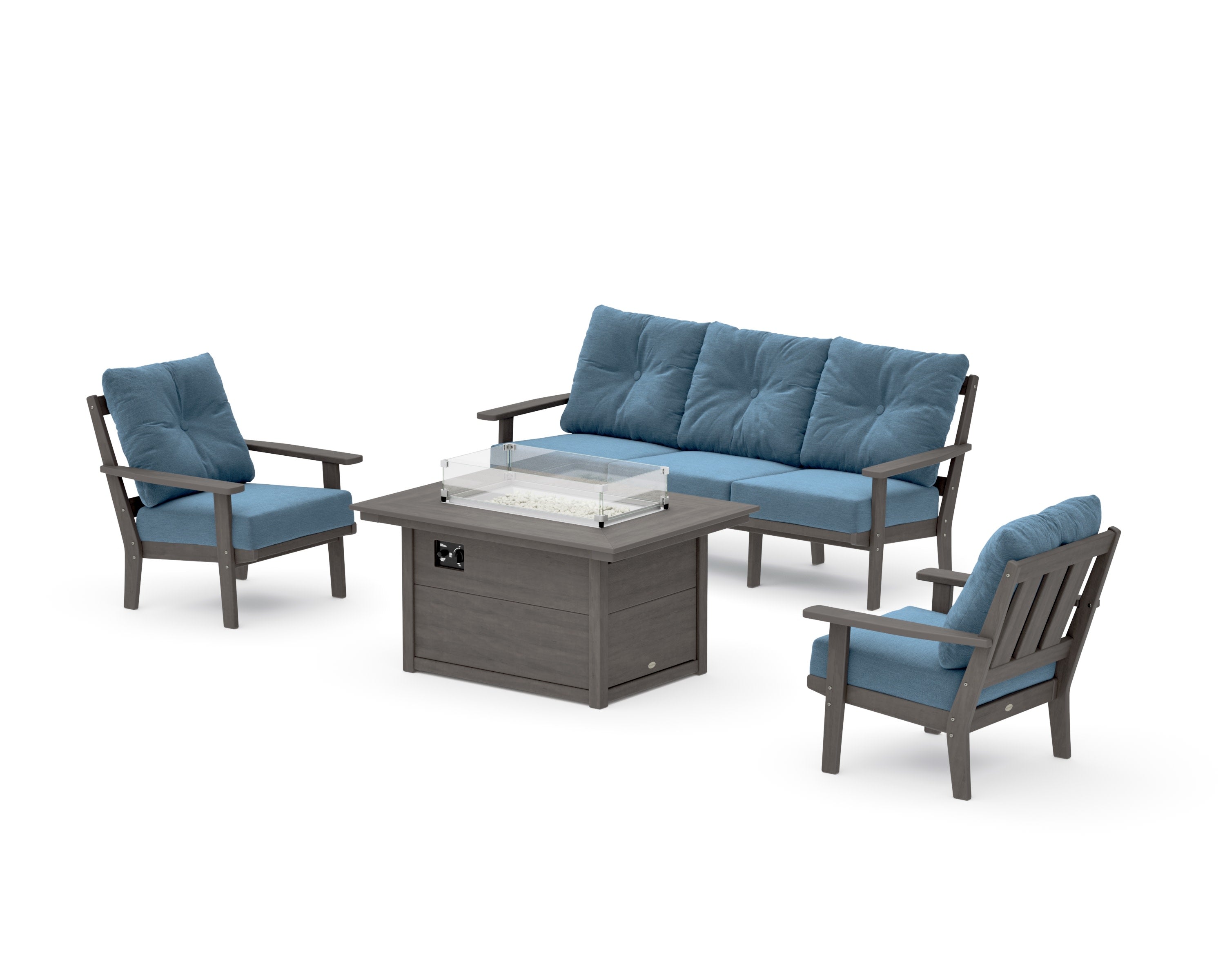 Oxford Deep Seating Fire Pit Table Set in Driftwood / Sky Blue