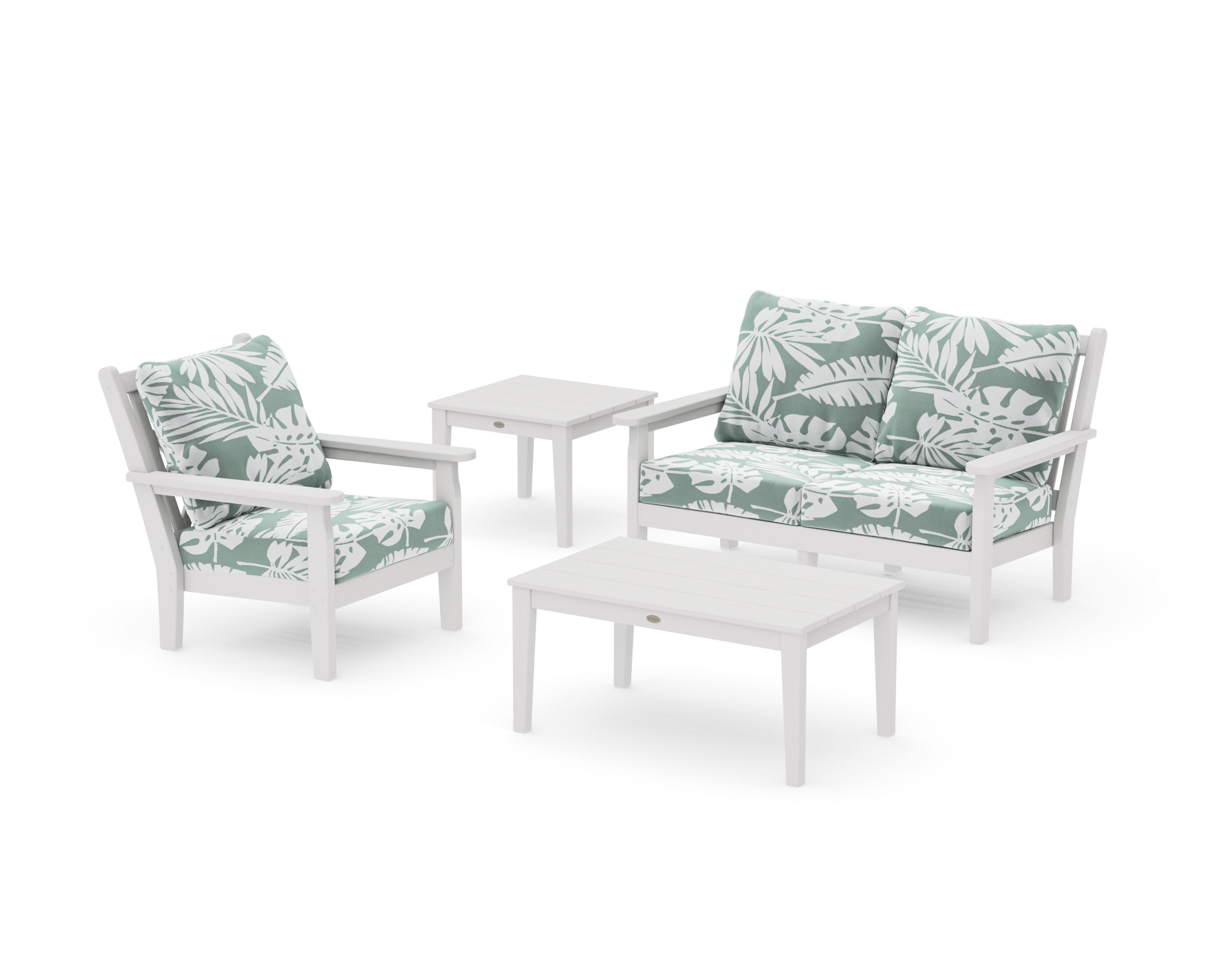 Chippendale 4-Piece Deep Seating Set in Vintage White / Leaf Glacier Spa