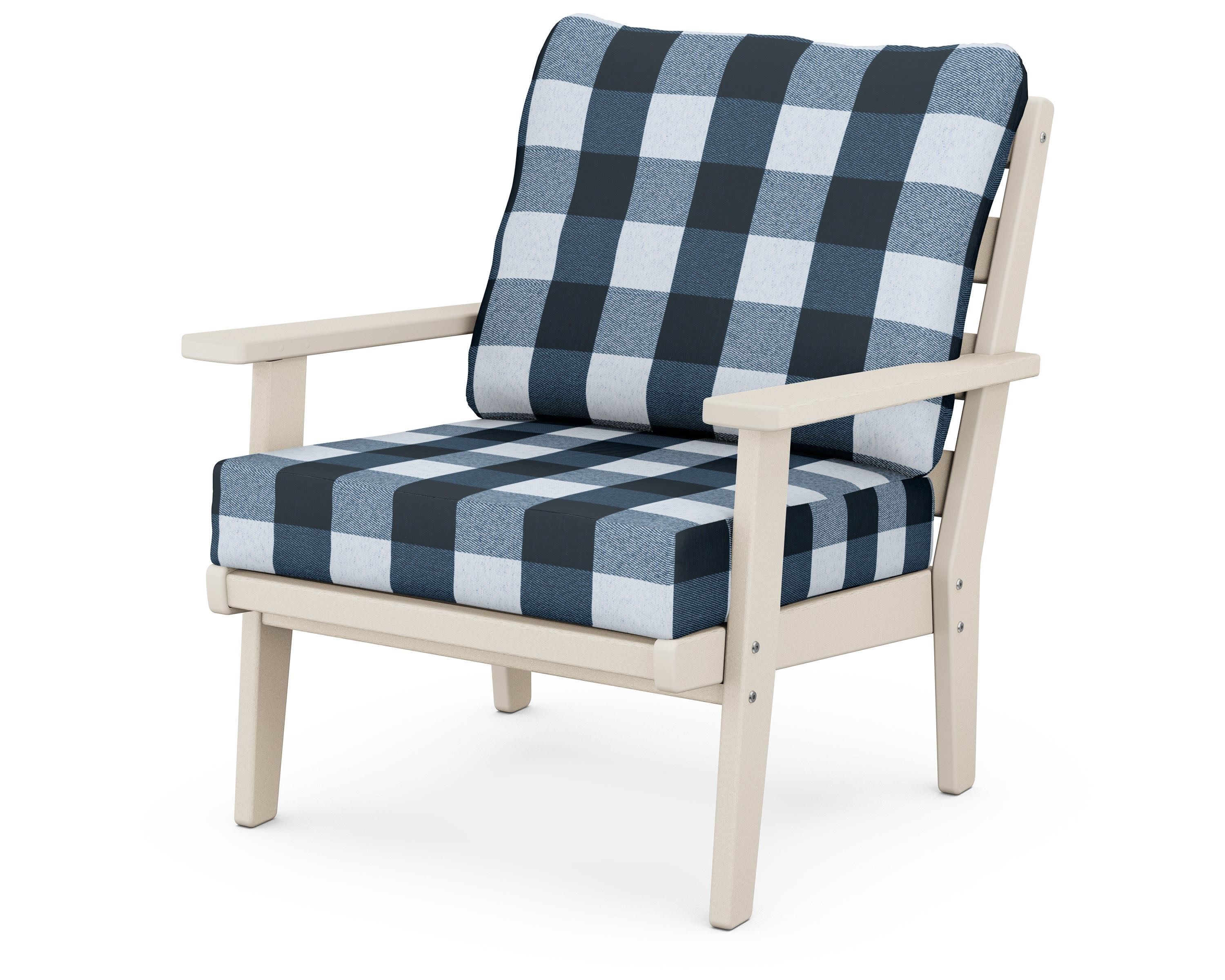 Grant Park Deep Seating Chair in Sand / Buffalo Plaid Marine Indigo