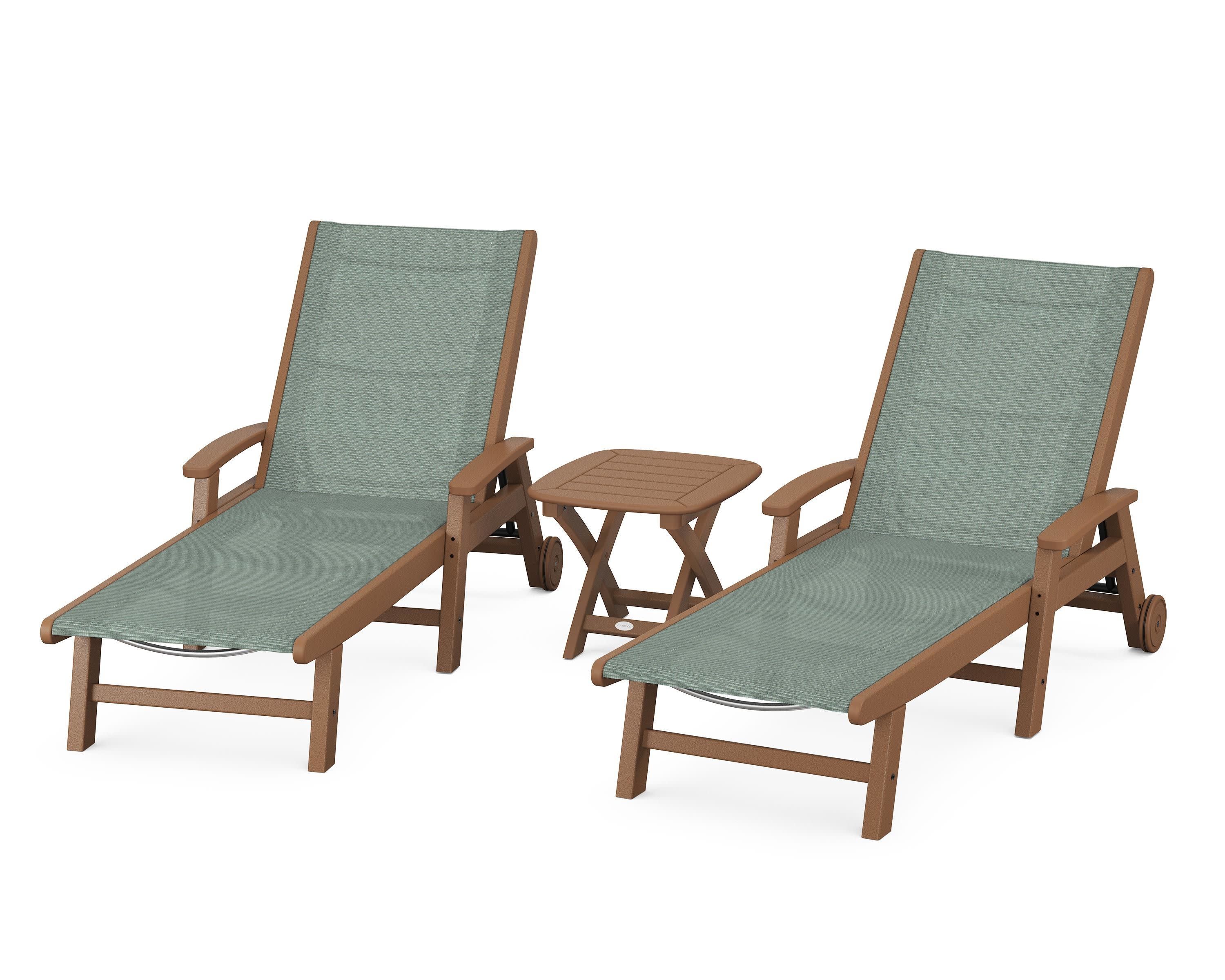 Coastal 3-Piece Wheeled Chaise Set in Teak / Dupioni Sea Mist Sling