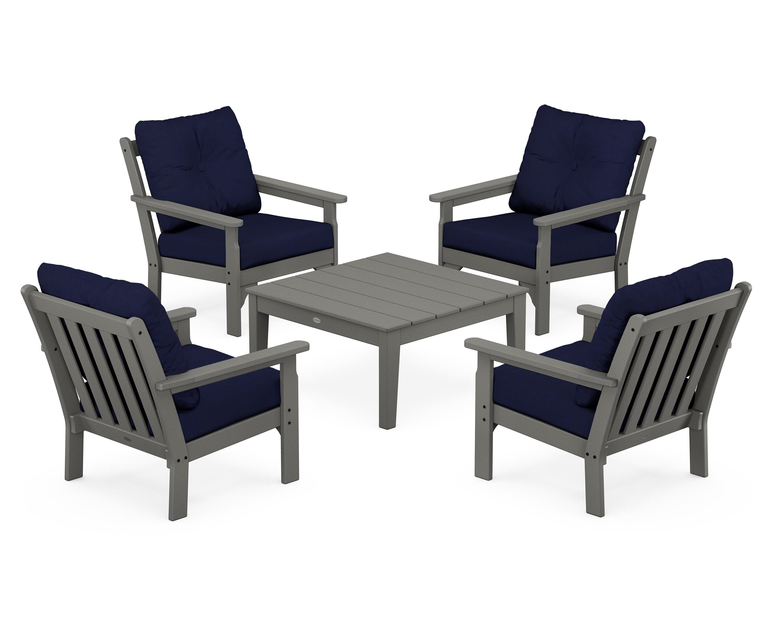 Vineyard 5-Piece Deep Seating Conversation Set in Slate Grey / Navy