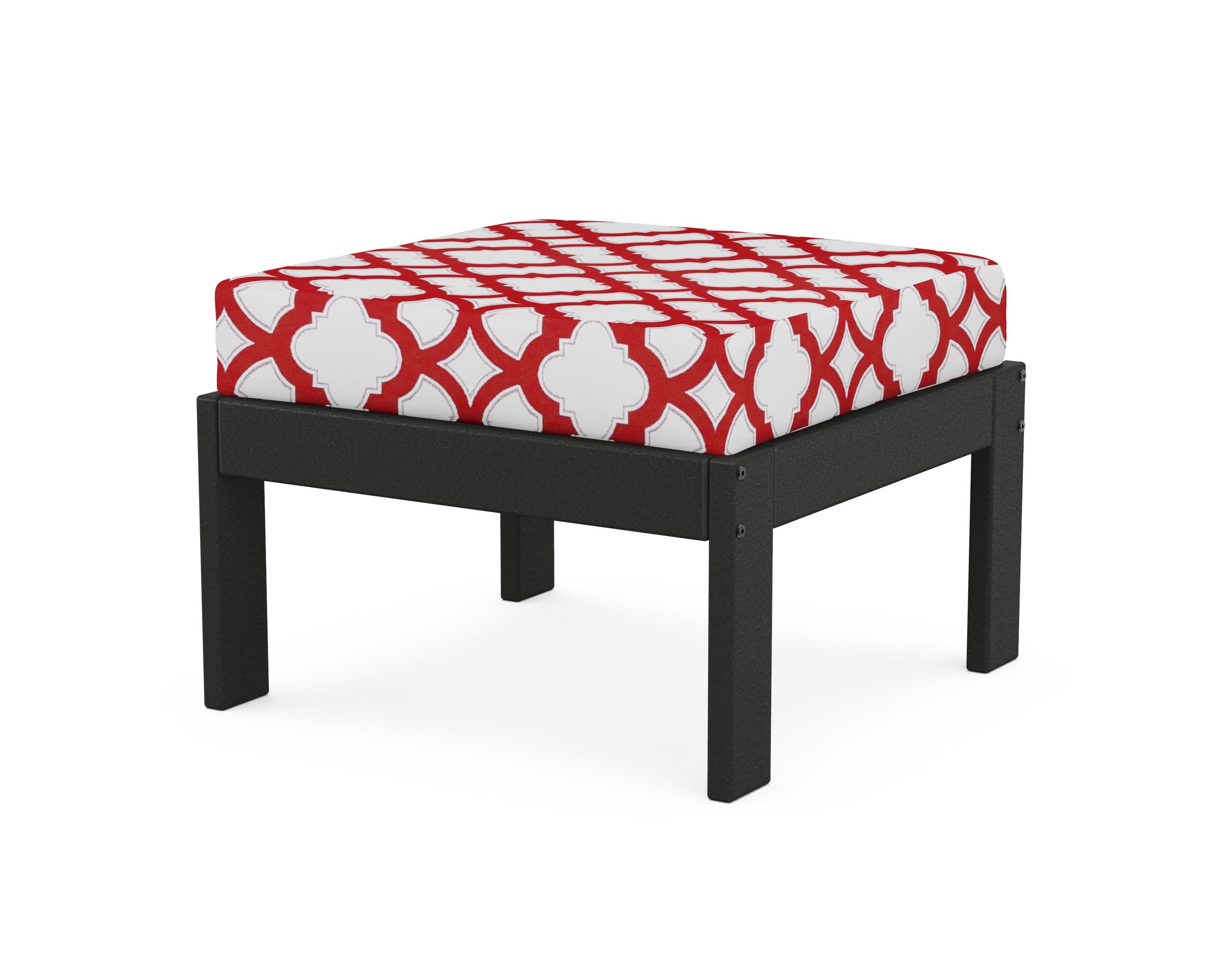 Vineyard Modular Ottoman in Black / Trellis Crimson