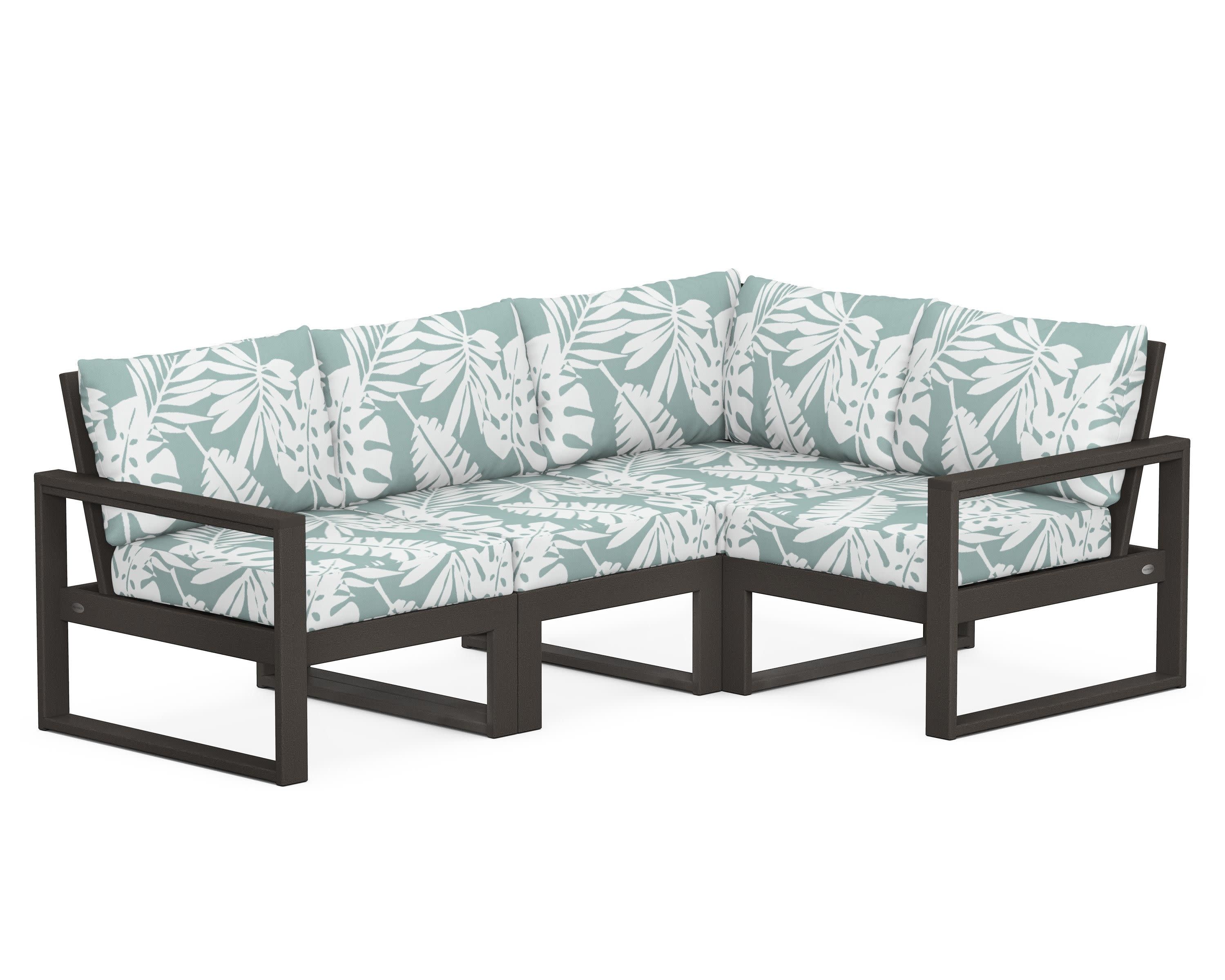 EDGE 4-Piece Modular Deep Seating Set in Vintage Coffee / Leaf Glacier Spa