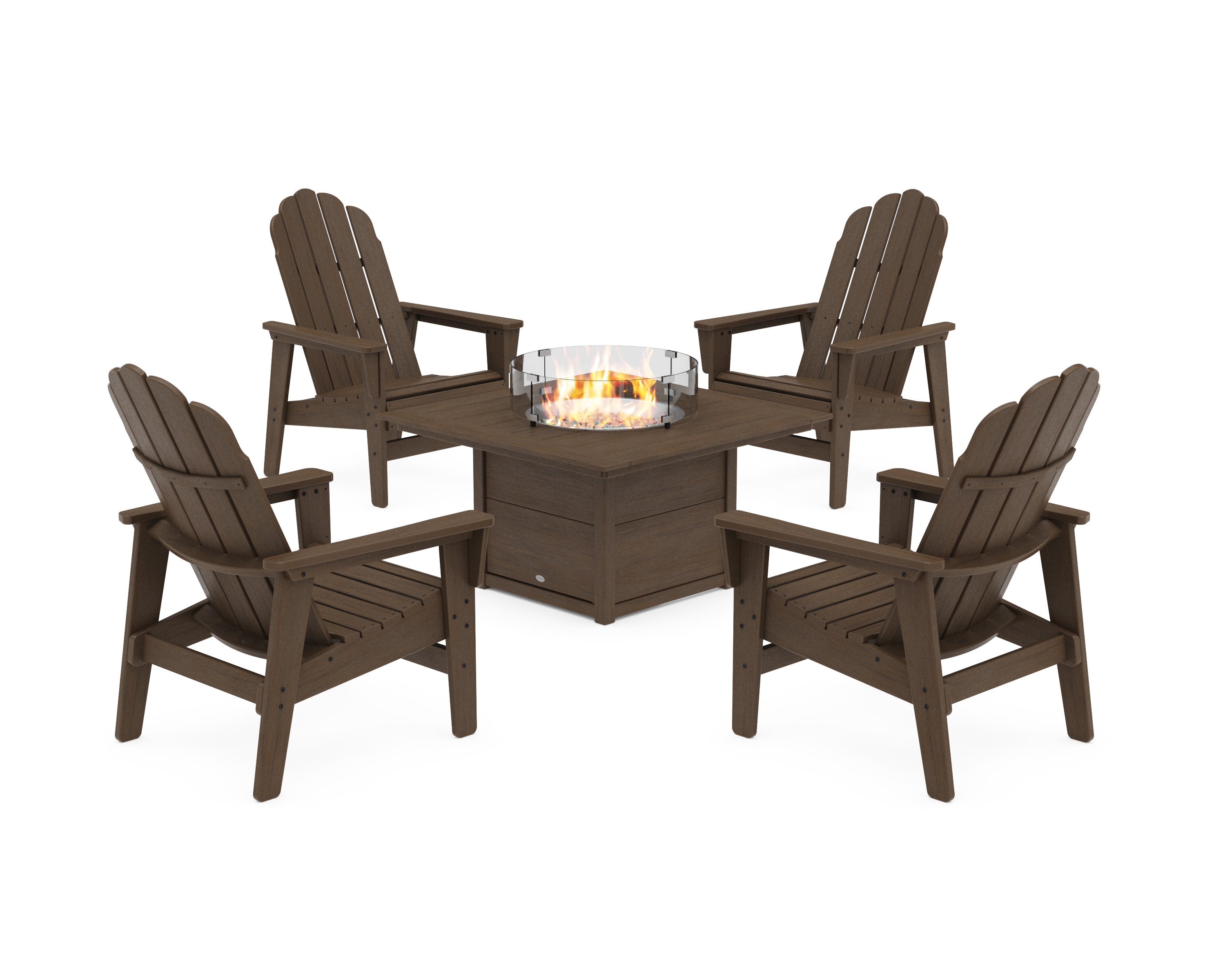 5-Piece Vineyard Grand Upright Adirondack Conversation Set with Fire Pit Table in Kona