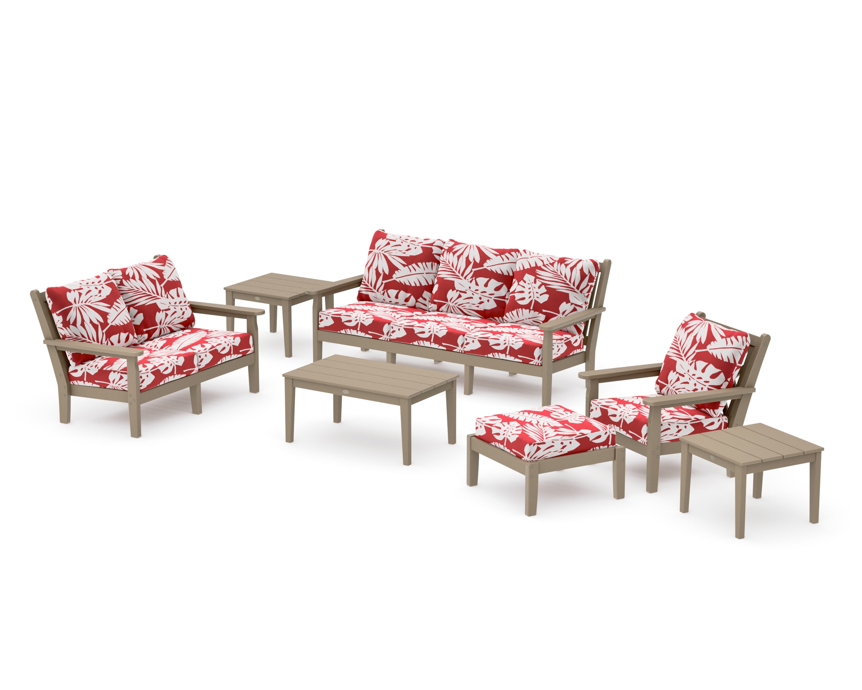 Chippendale 7-Piece Deep Seating Set in Vintage Sahara / Leaf Crimson