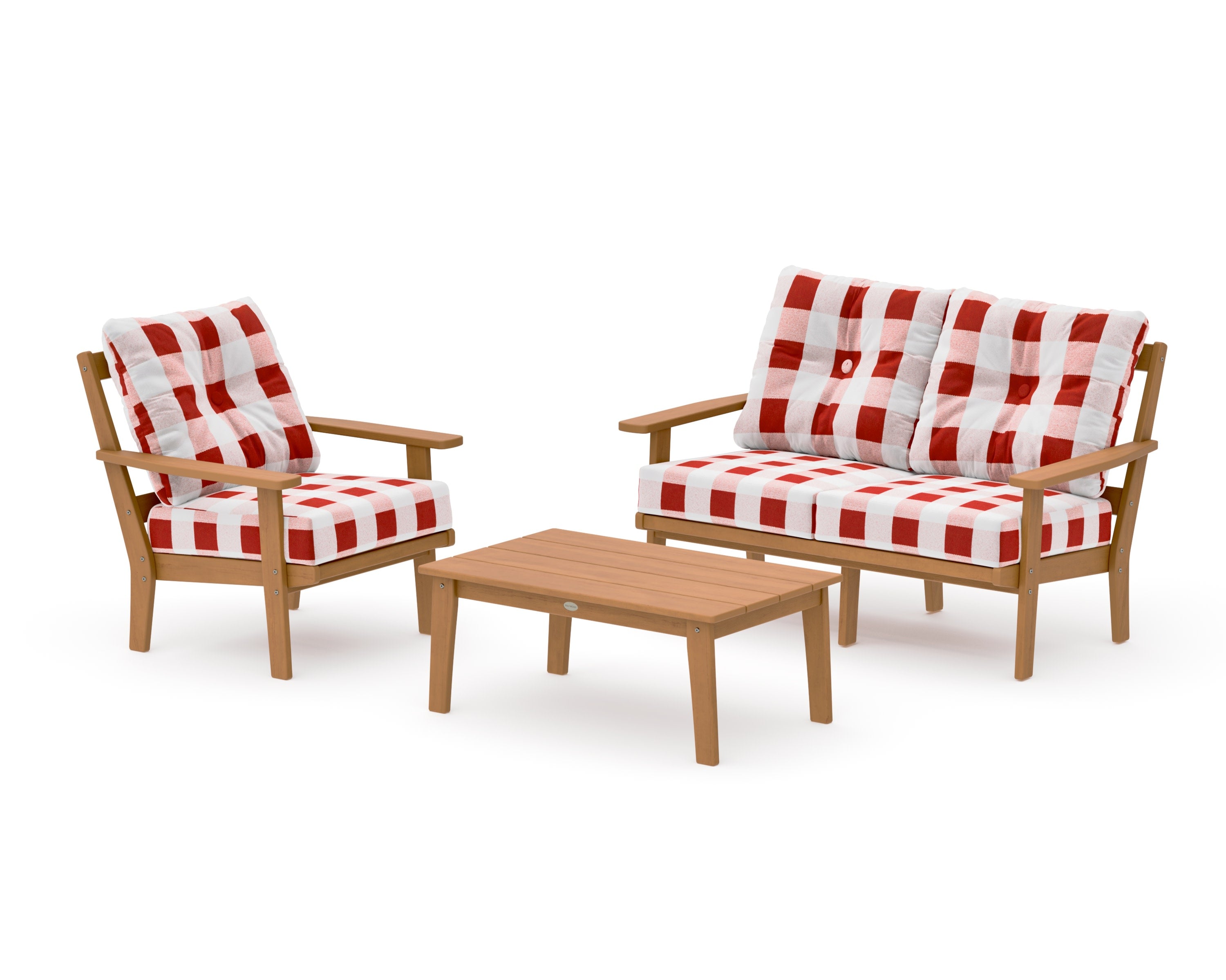 Prairie 3-Piece Deep Seating Set with Loveseat in Natural / Buffalo Plaid Crimson