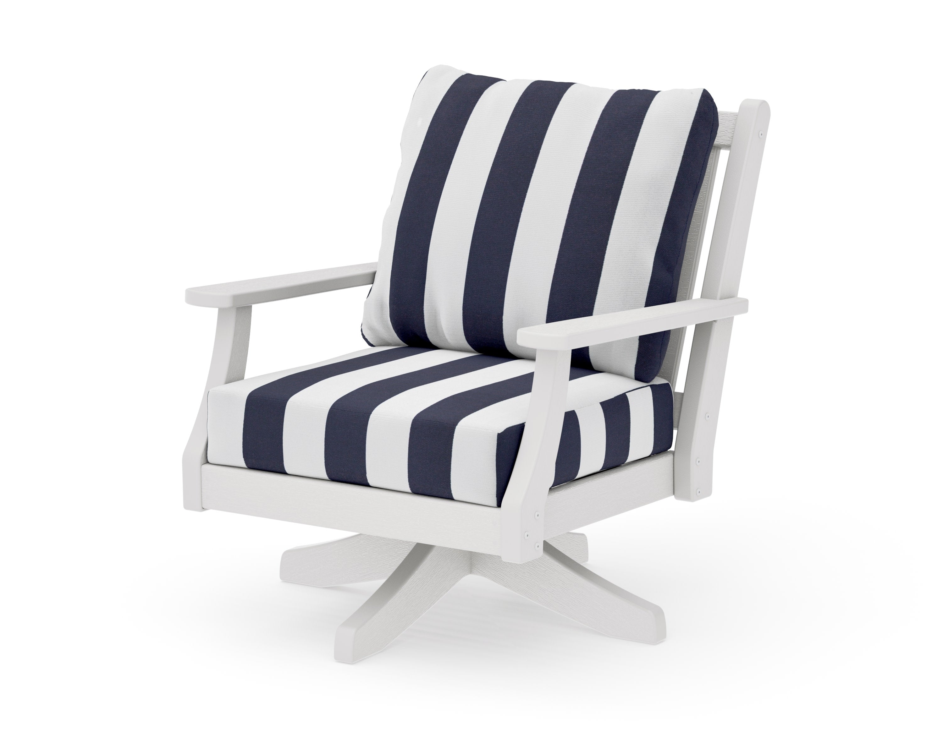 Wovendale Deep Seating Swivel Chair in Vintage White / Cabana Stripe Navy