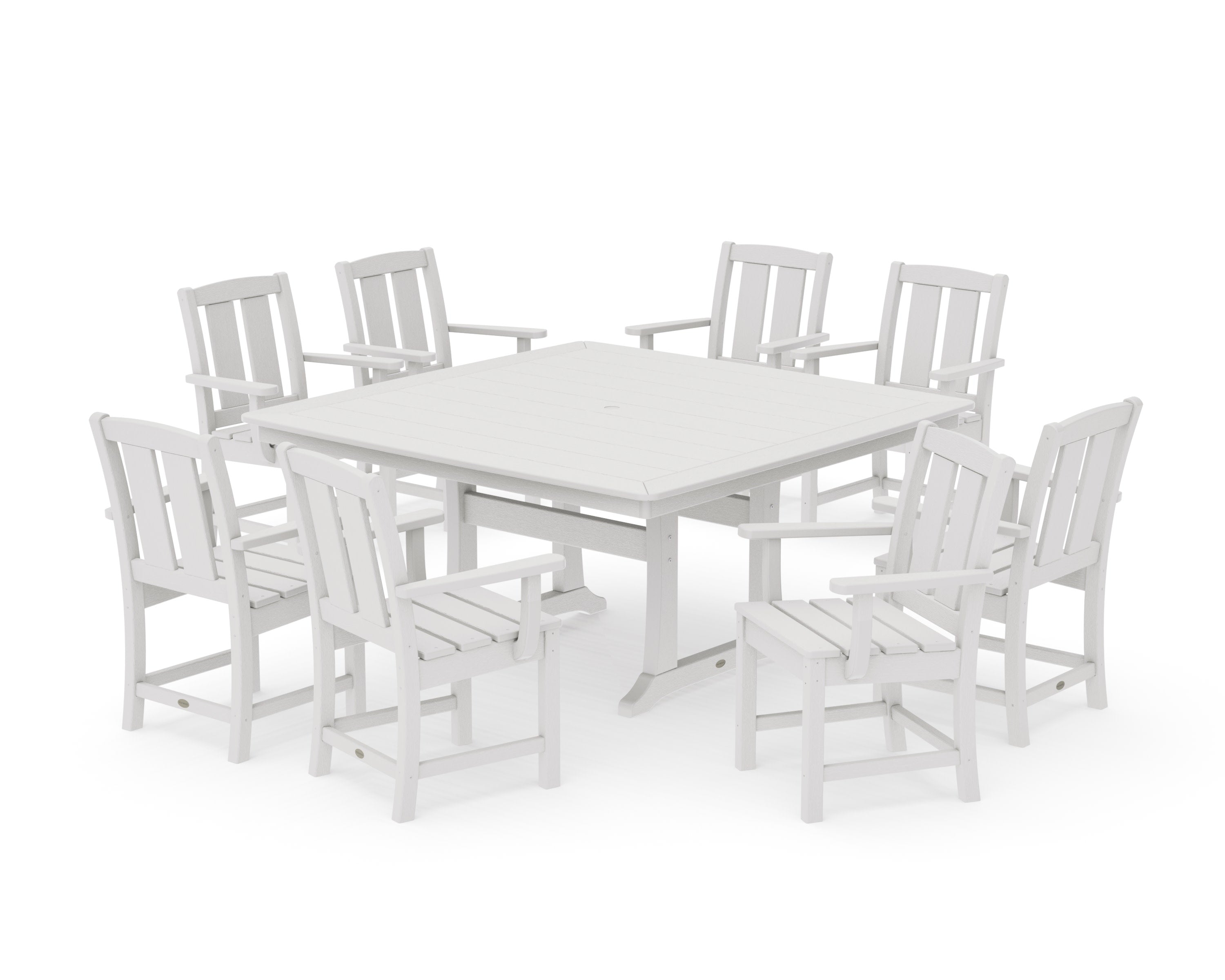 Mission 9-Piece Square Dining Set with Trestle Legs in Vintage White
