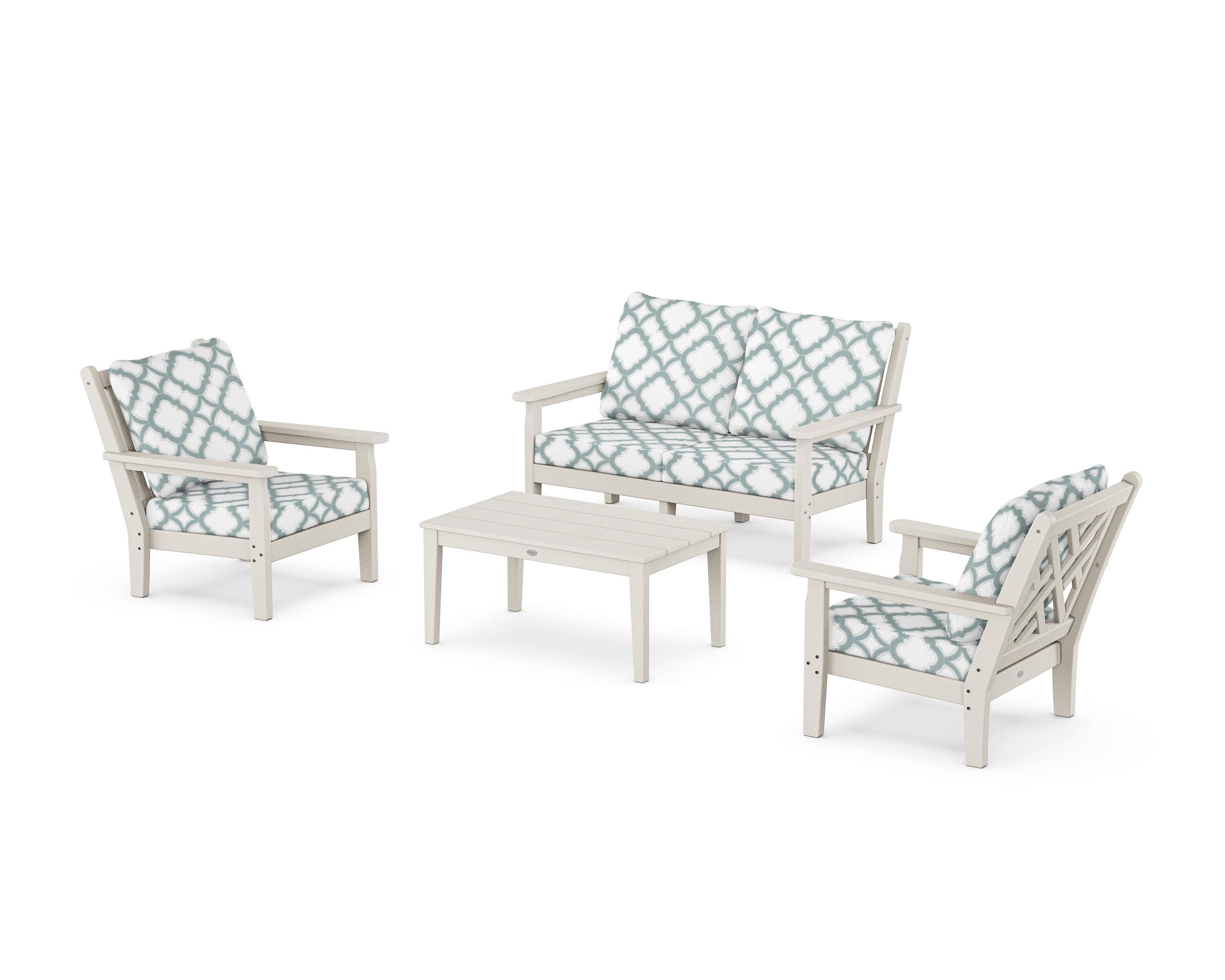 Chippendale 4-Piece Deep Seating Set with Loveseat in Sand / Trellis Glacier Spa