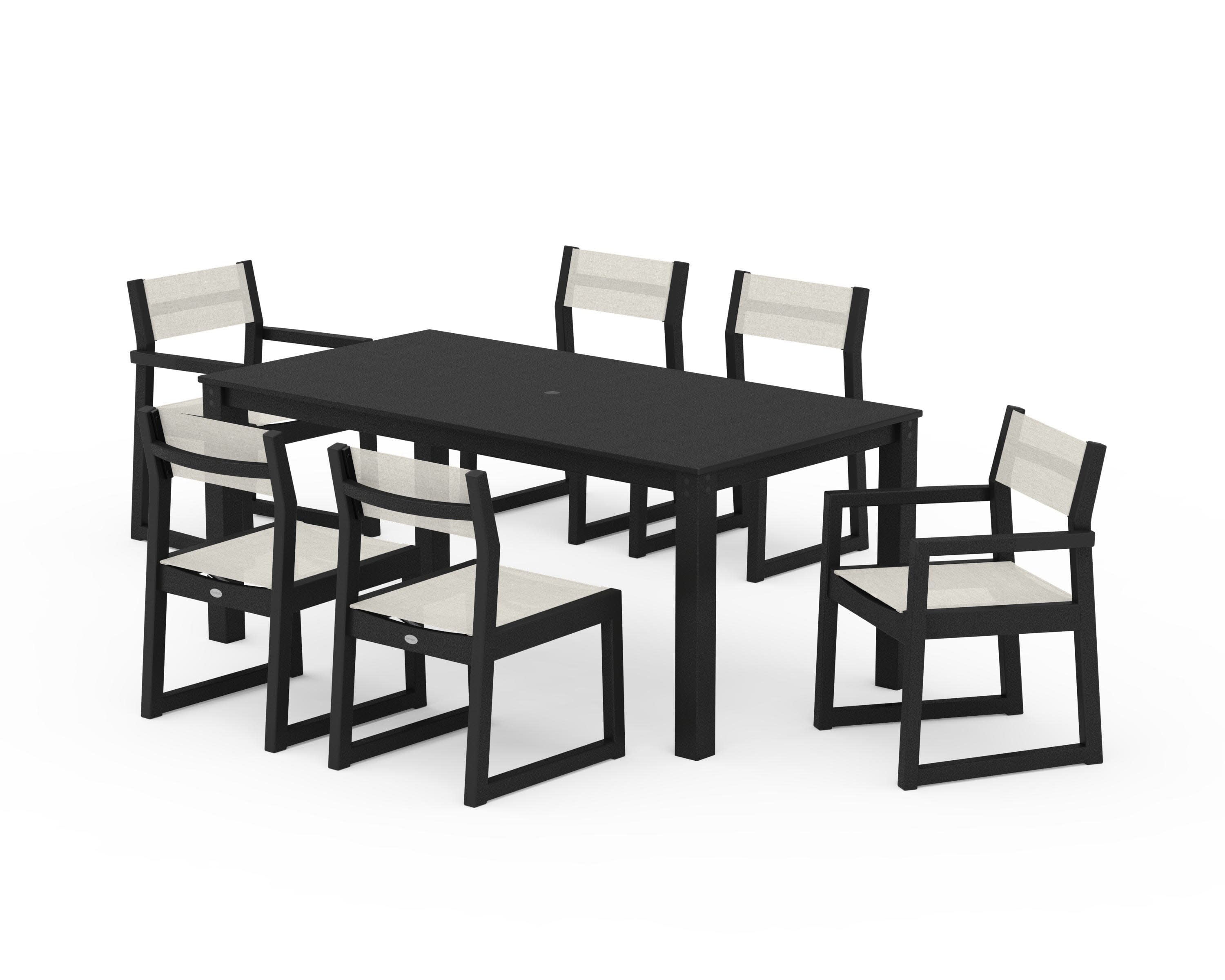 EDGE Sling 7-Piece Parsons Dining Set in Black / Parchment Sling