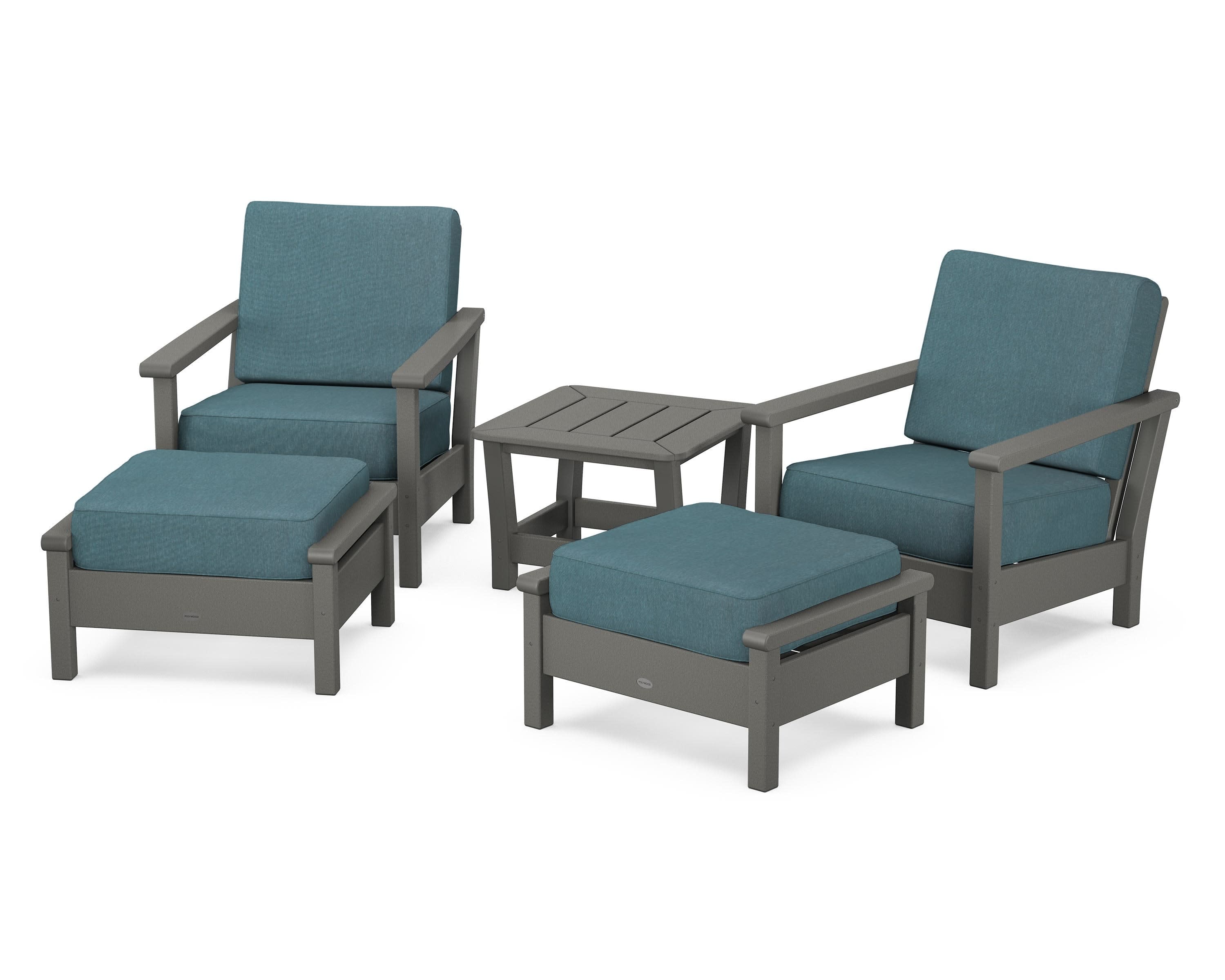 Harbour 5-Piece Deep Seating Chair Set in Slate Grey / Ocean Teal