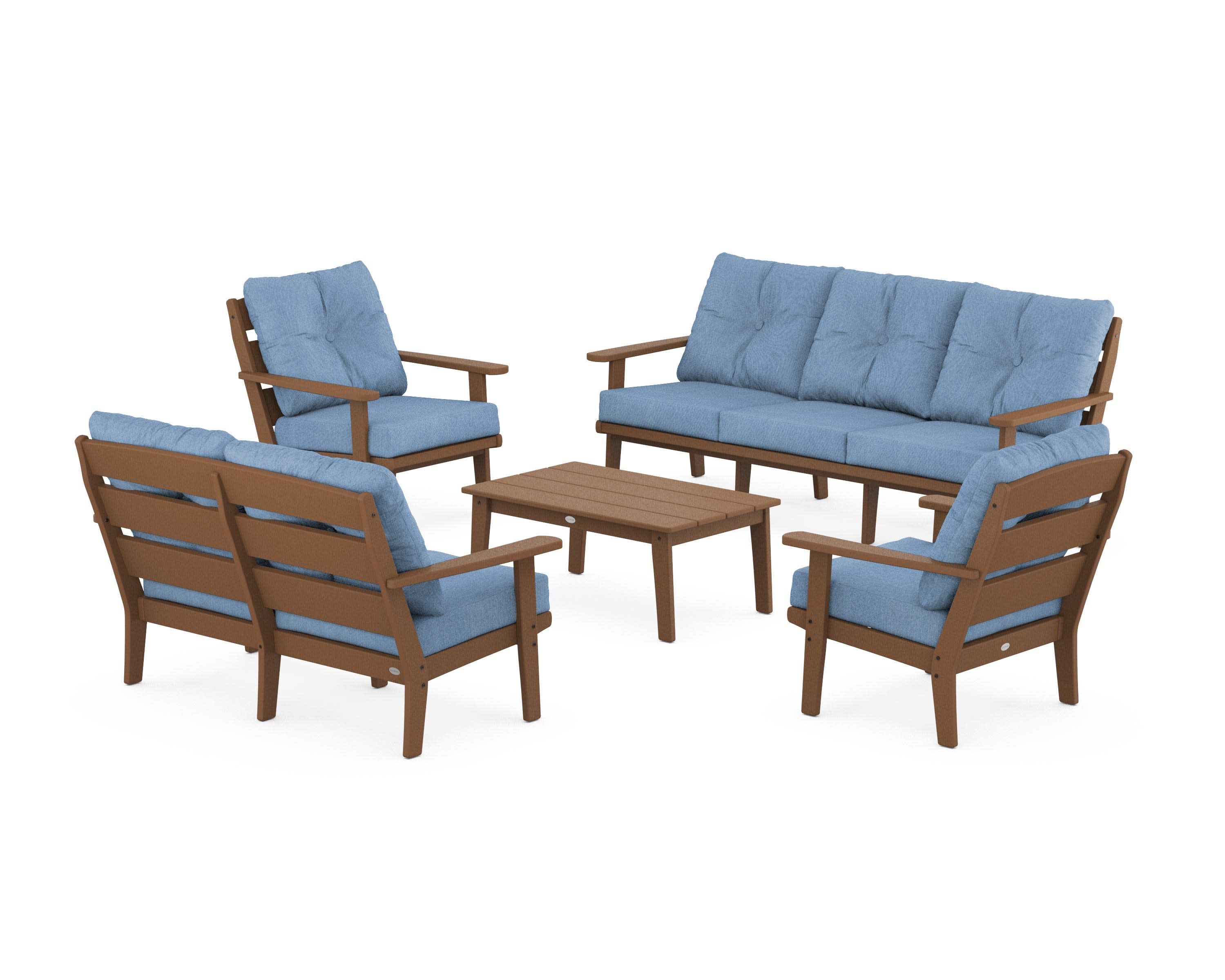 Lakeside 5-Piece Lounge Sofa Set in Teak / Sky Blue