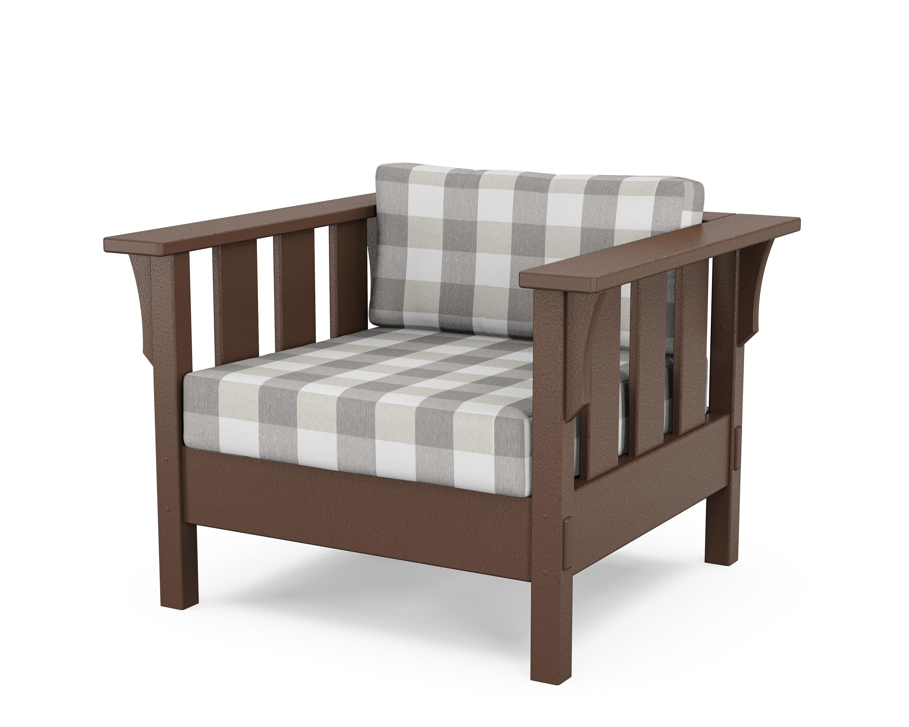Acadia Deep Seating Chair in Mahogany / Buffalo Plaid Grey Mist