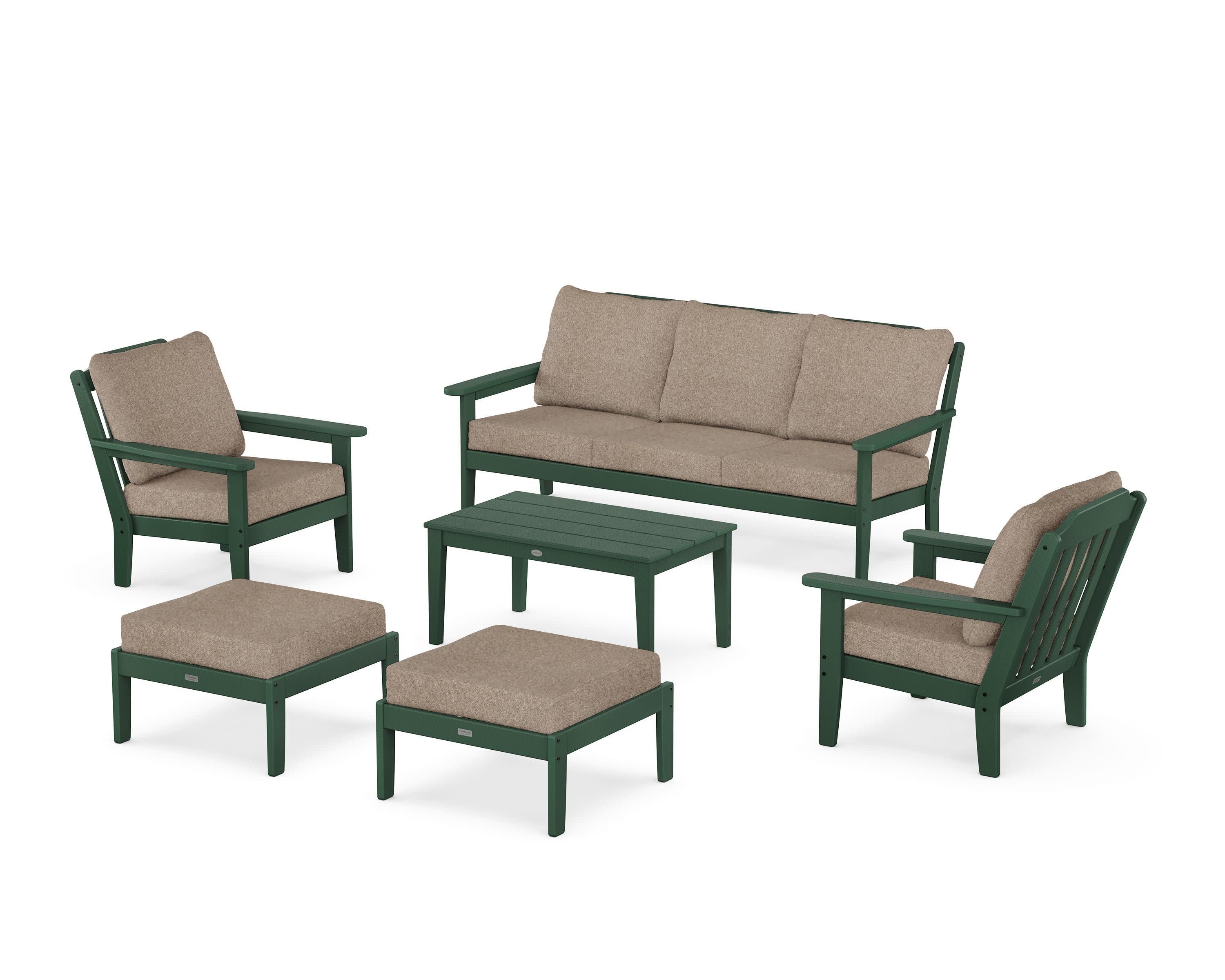 Cottage 6-Piece Lounge Sofa Set in Green / Spiced Burlap