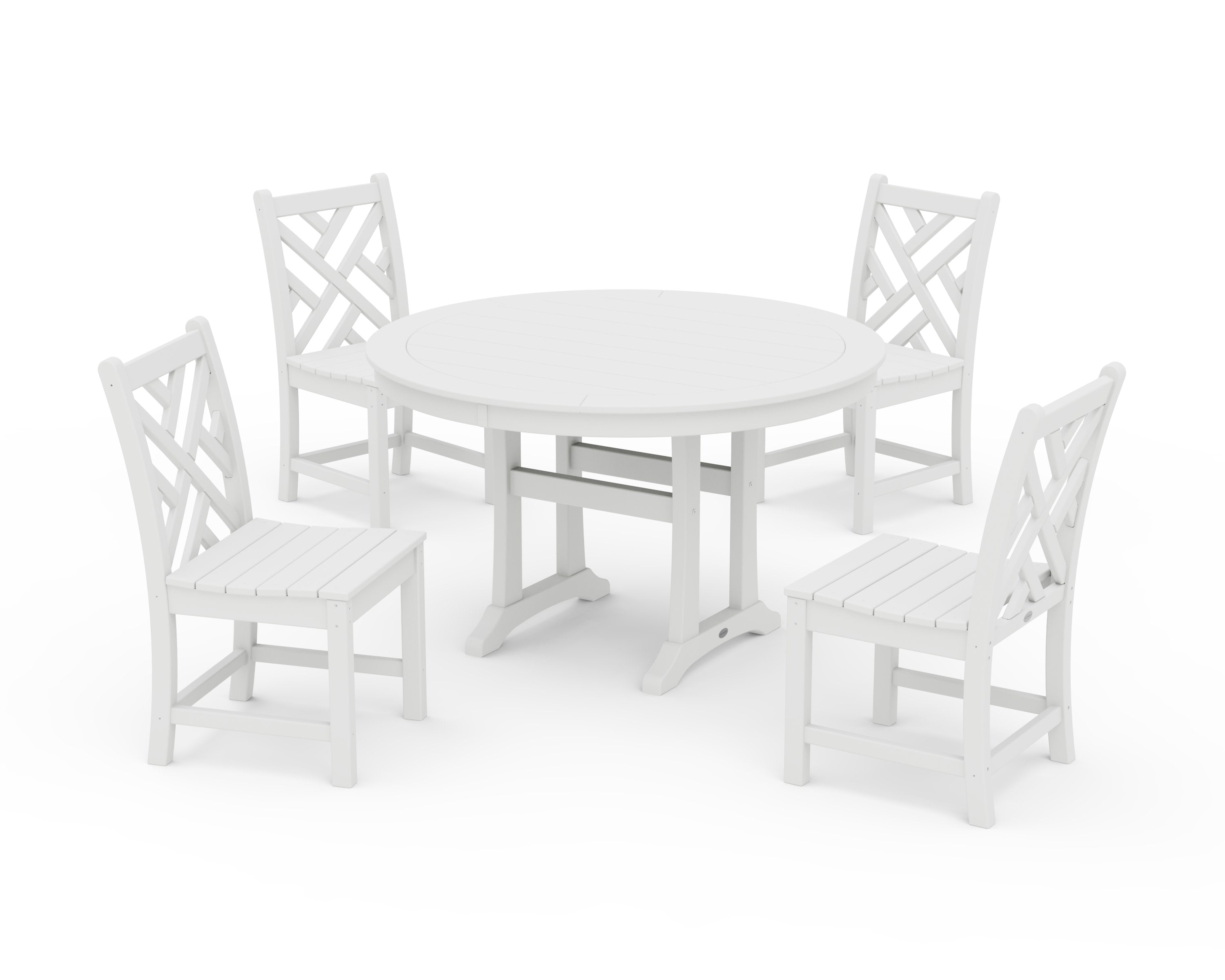 Chippendale Side Chair 5-Piece Round Dining Set With Trestle Legs in White