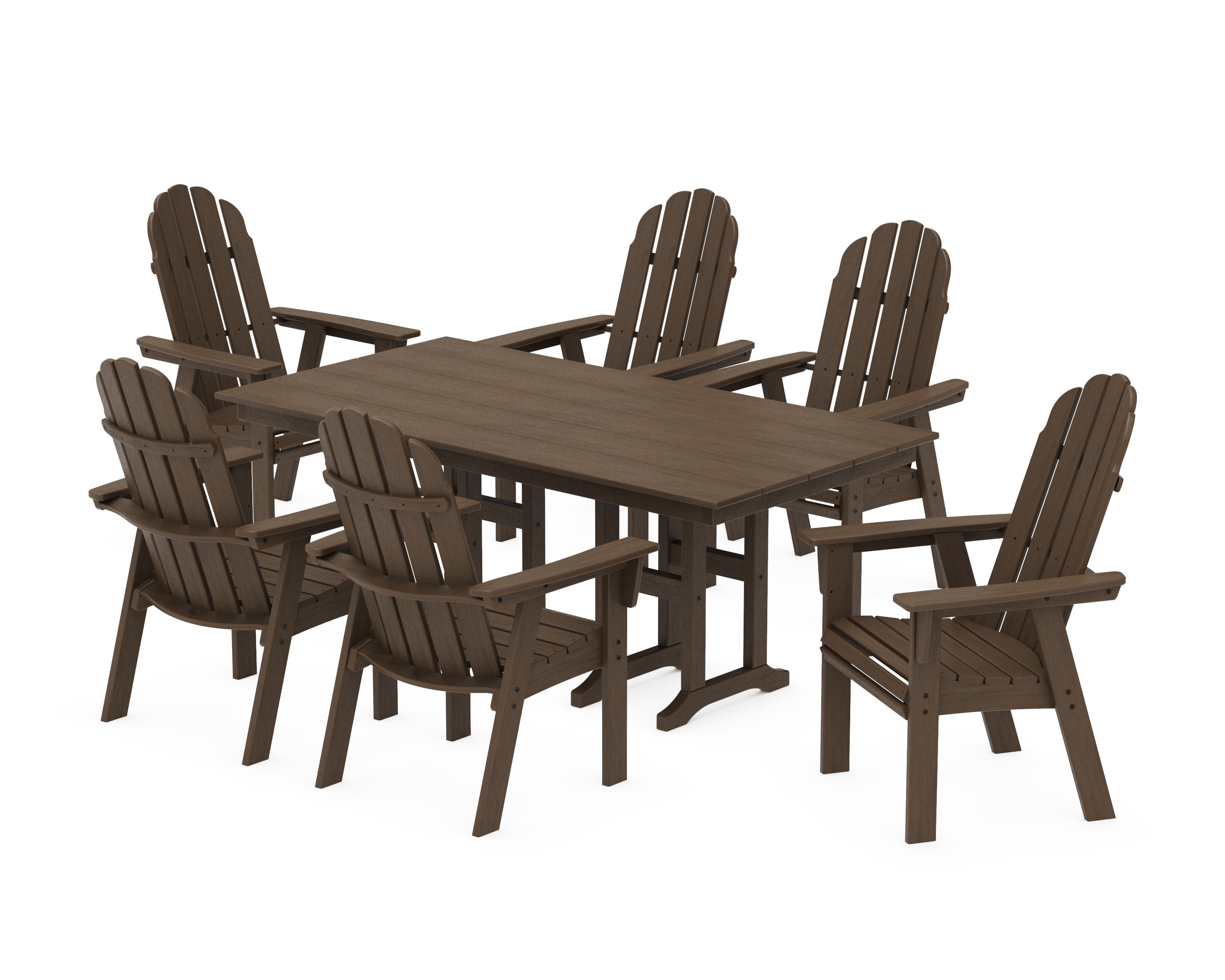 Vineyard Curveback Adirondack Chair 7-Piece Farmhouse Dining Set in Kona
