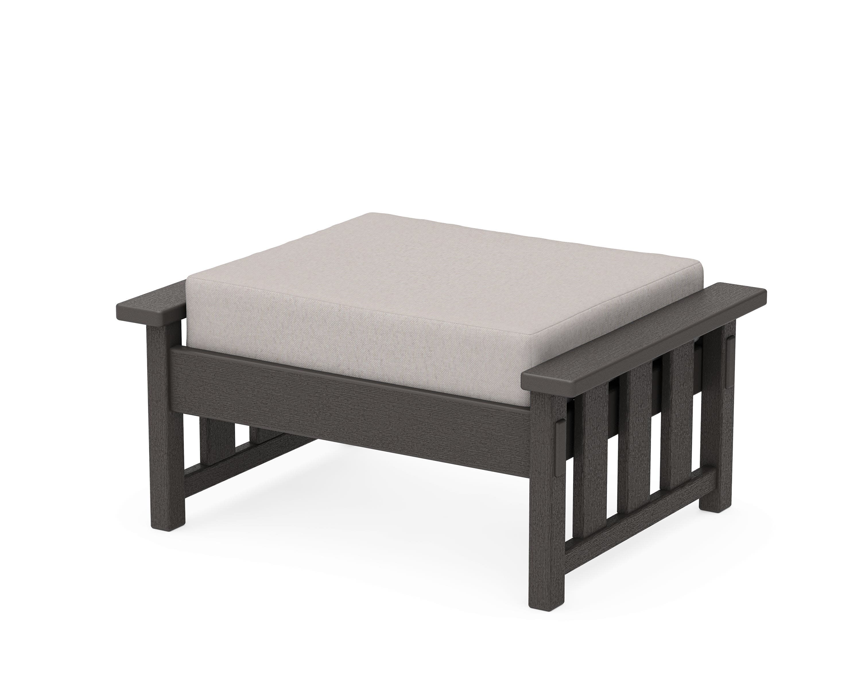 Acadia Deep Seating Ottoman in Vintage Coffee / Dune Burlap