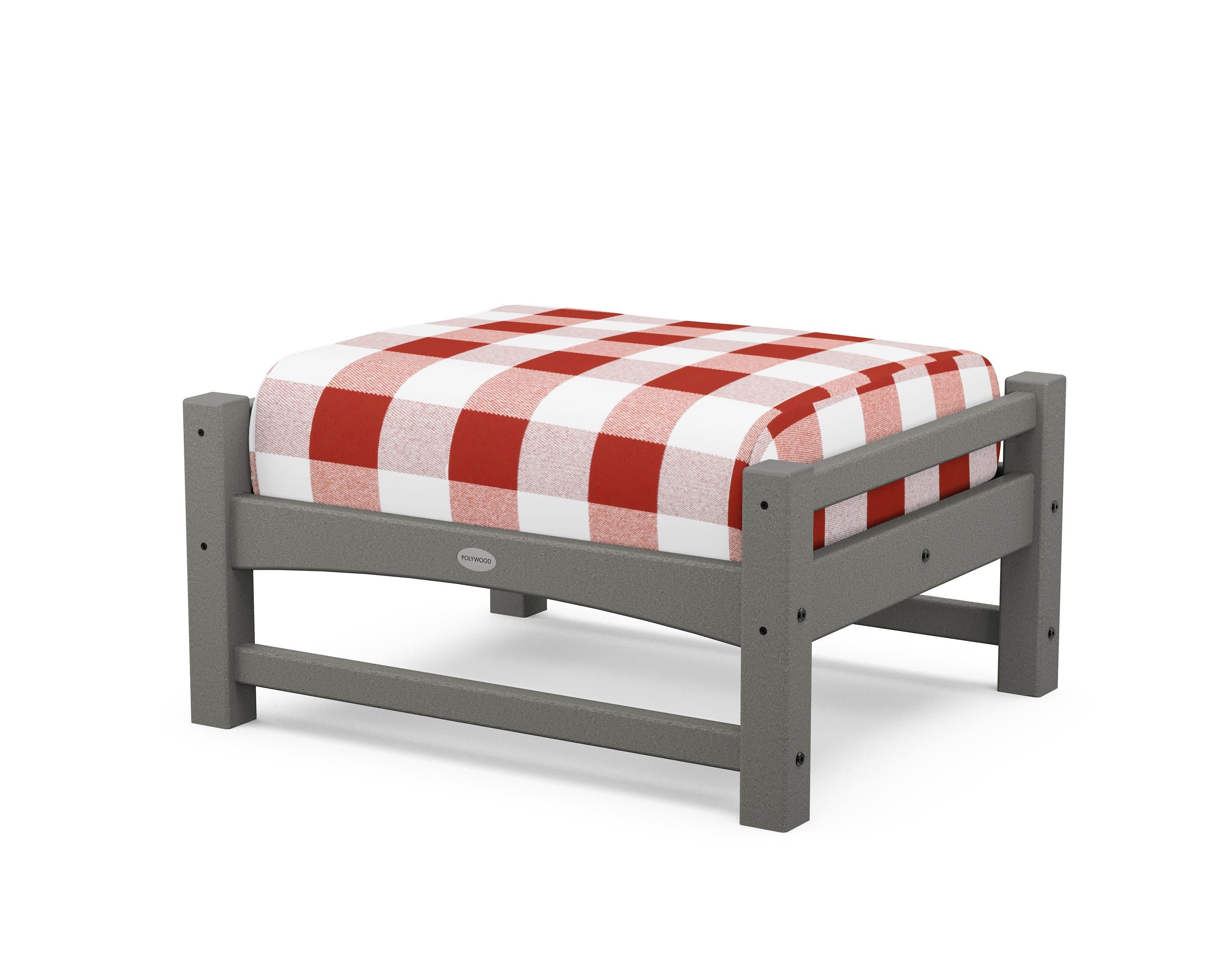 Club Ottoman in Slate Grey / Buffalo Plaid Crimson