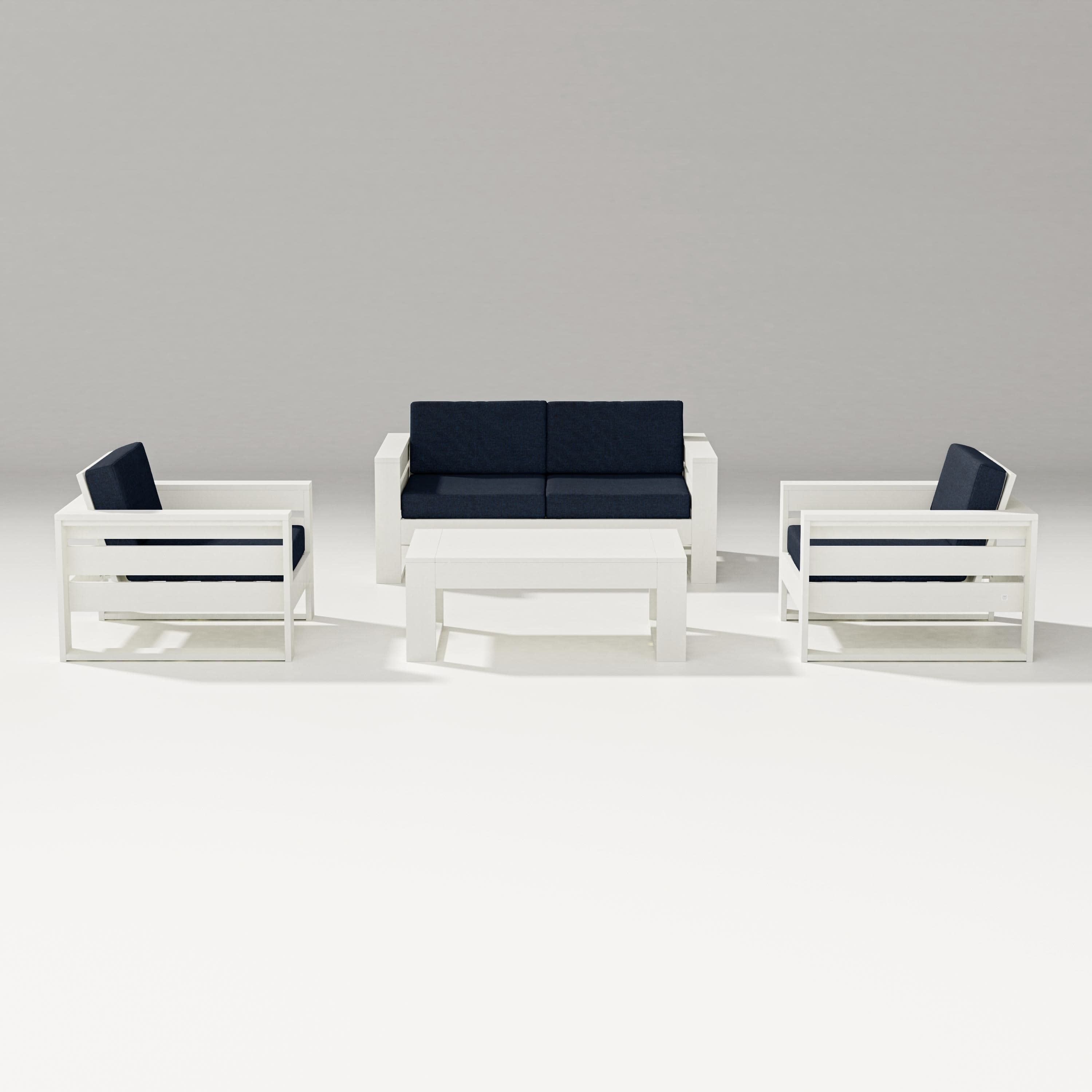 Latitude 4-Piece Lounge Loveseat Set in Vintage White / Marine Indigo